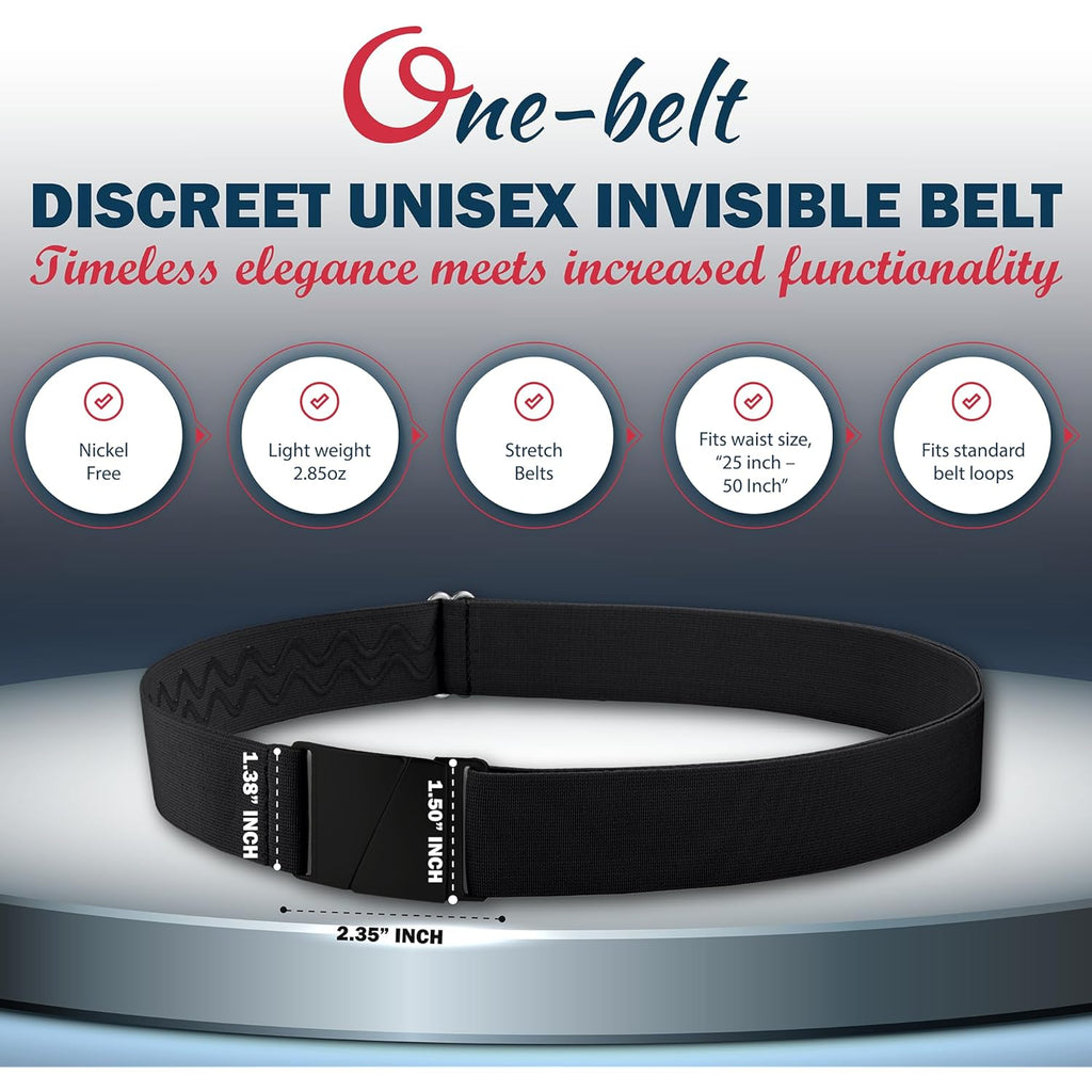 No Show Invisible Elastic Belts for Women & Men 1.5" adjustable Non Slip Fits waist upto 50 Inch. Designed in USA.