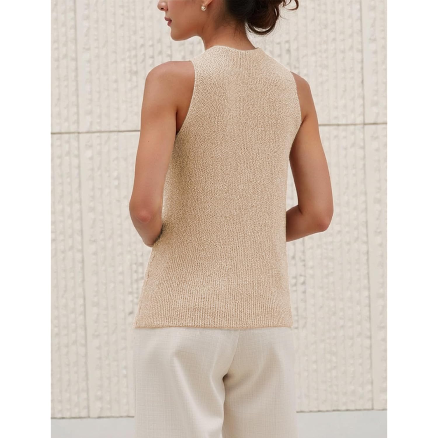 Yeokou Women Halter Cross Over Collar Tank Knit Sleeveless Top Solid Color Casual Summer Blouse