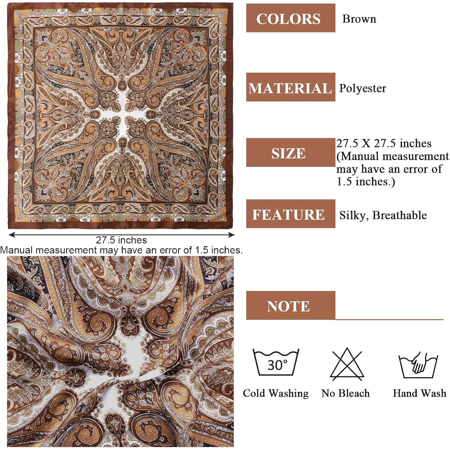 1 Pcs 27.5 Inches Satin Head Scarf Silk Like Hair Scarf Stain Bandana Hair Wrap Neck Scarf for Women
