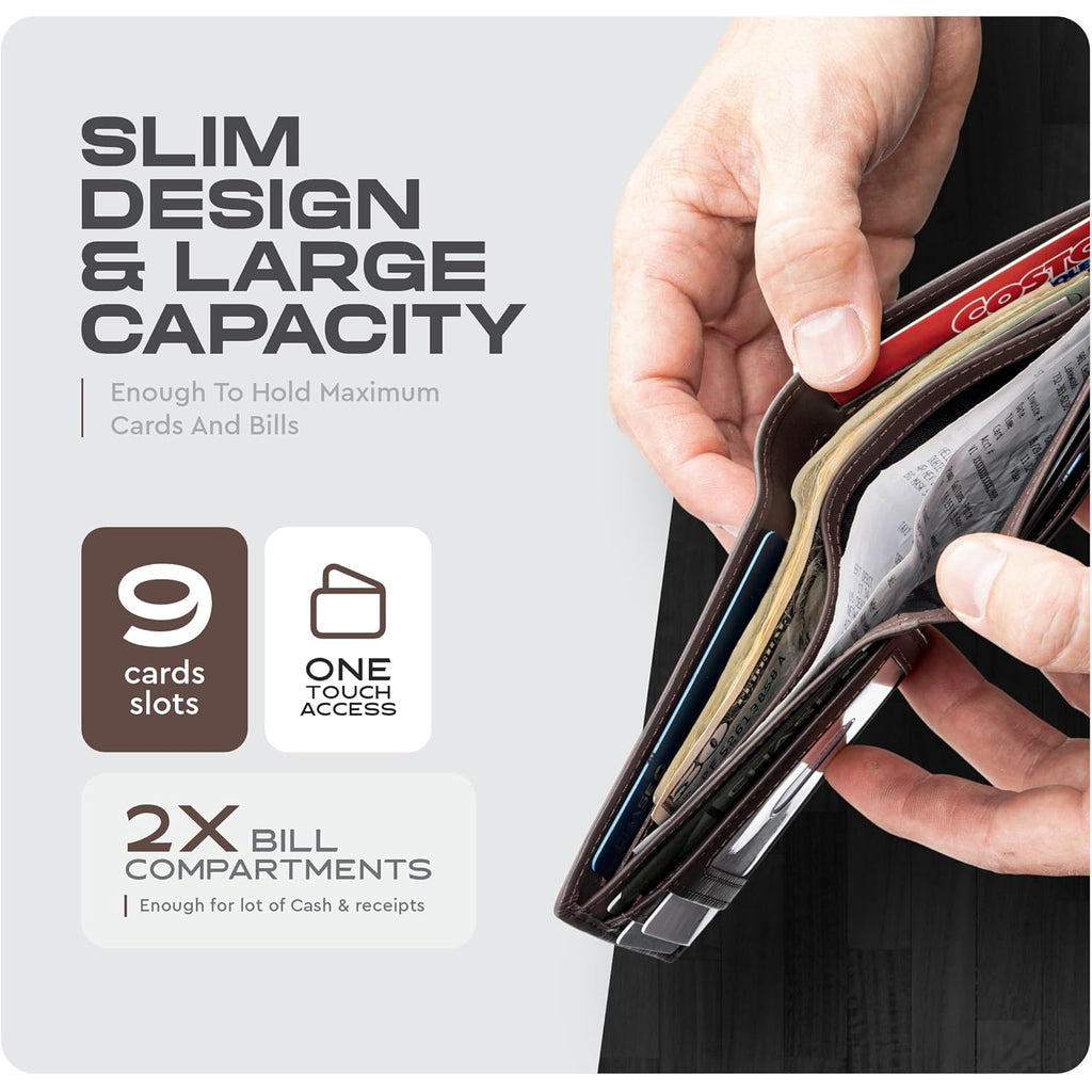 Claasico Men’s Bifold Wallet for Men – Genuine Leather RFID Wallet, Slim Billfold Cardholder w/ID Window – Gift Box Included