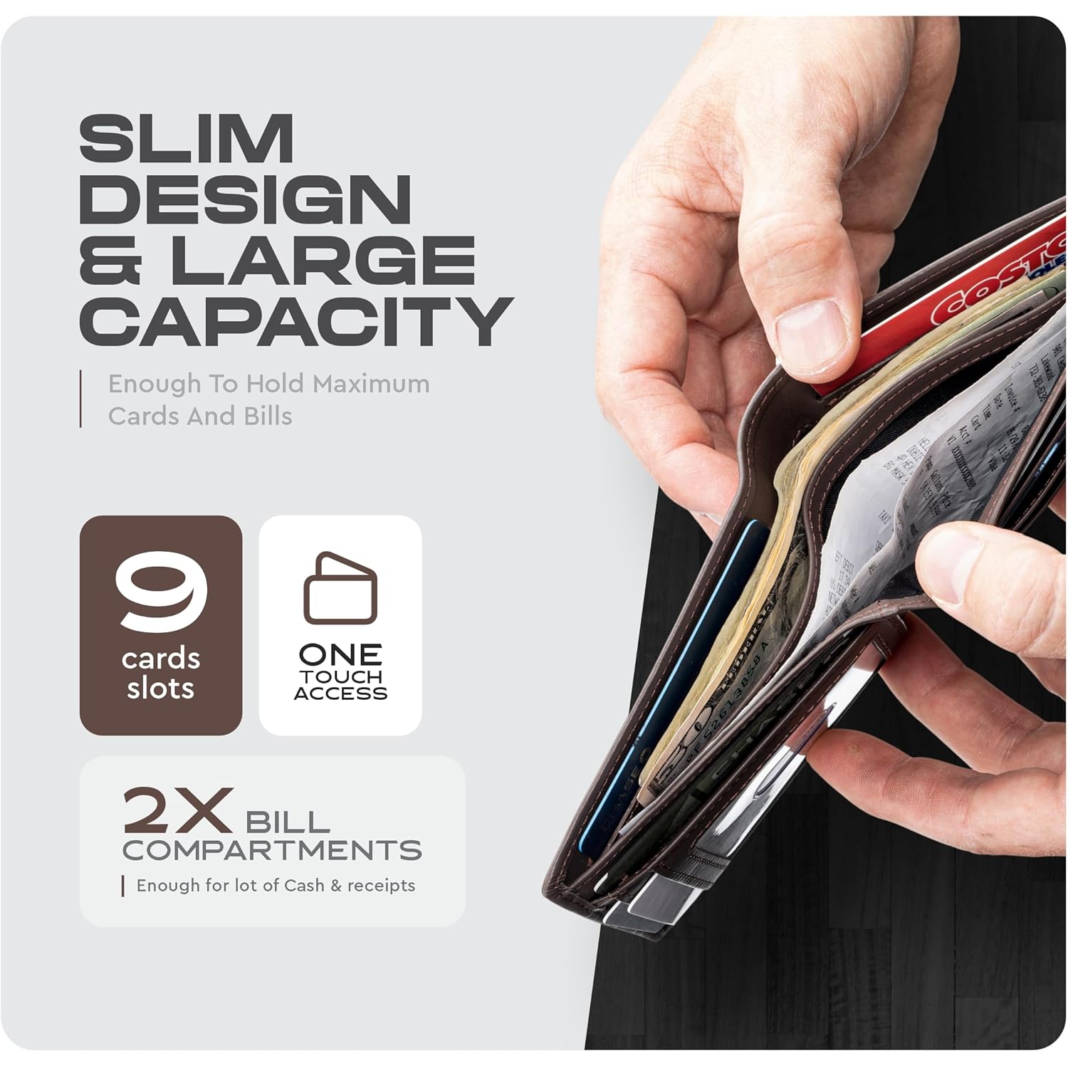 Claasico Men’s Bifold Wallet for Men – Genuine Leather RFID Wallet, Slim Billfold Cardholder w/ID Window – Gift Box Included