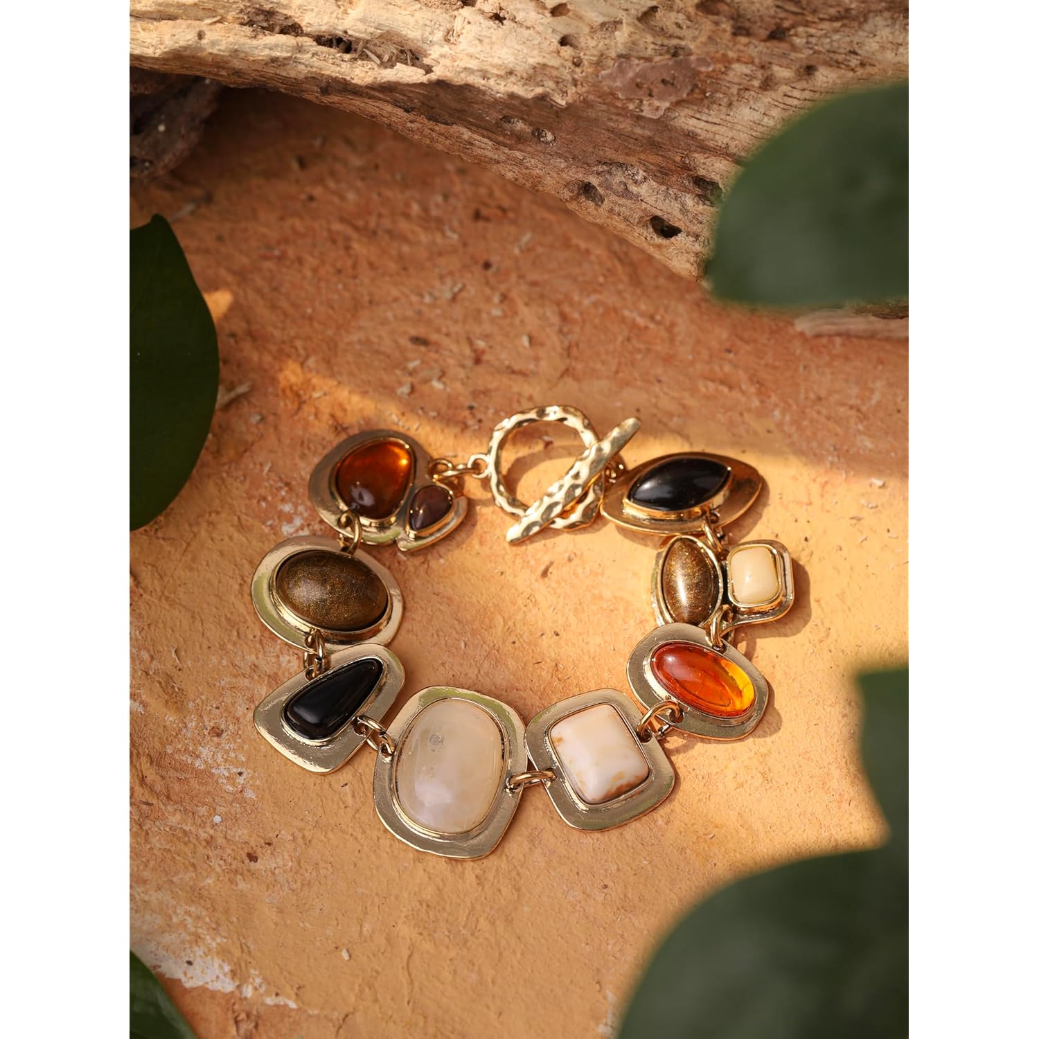 MINACHI Geometric Metal Stone Bracelets, Trendy Personality Jewelry for Women