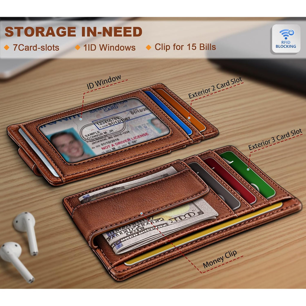 BULLIANT Men Wallet,Slim Leather Wallet Money Clip Card Hodler For Men Gift 8 Cards RFID Blocking