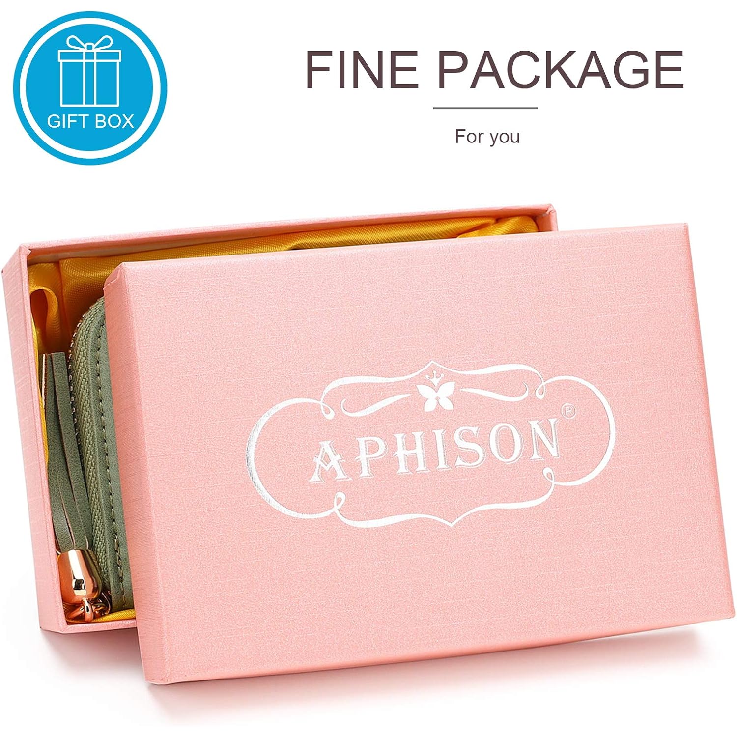 APHISON RFID Credit Card Holder Zipper Card Case Keychain Small Wallet for Women 1927 GREEN