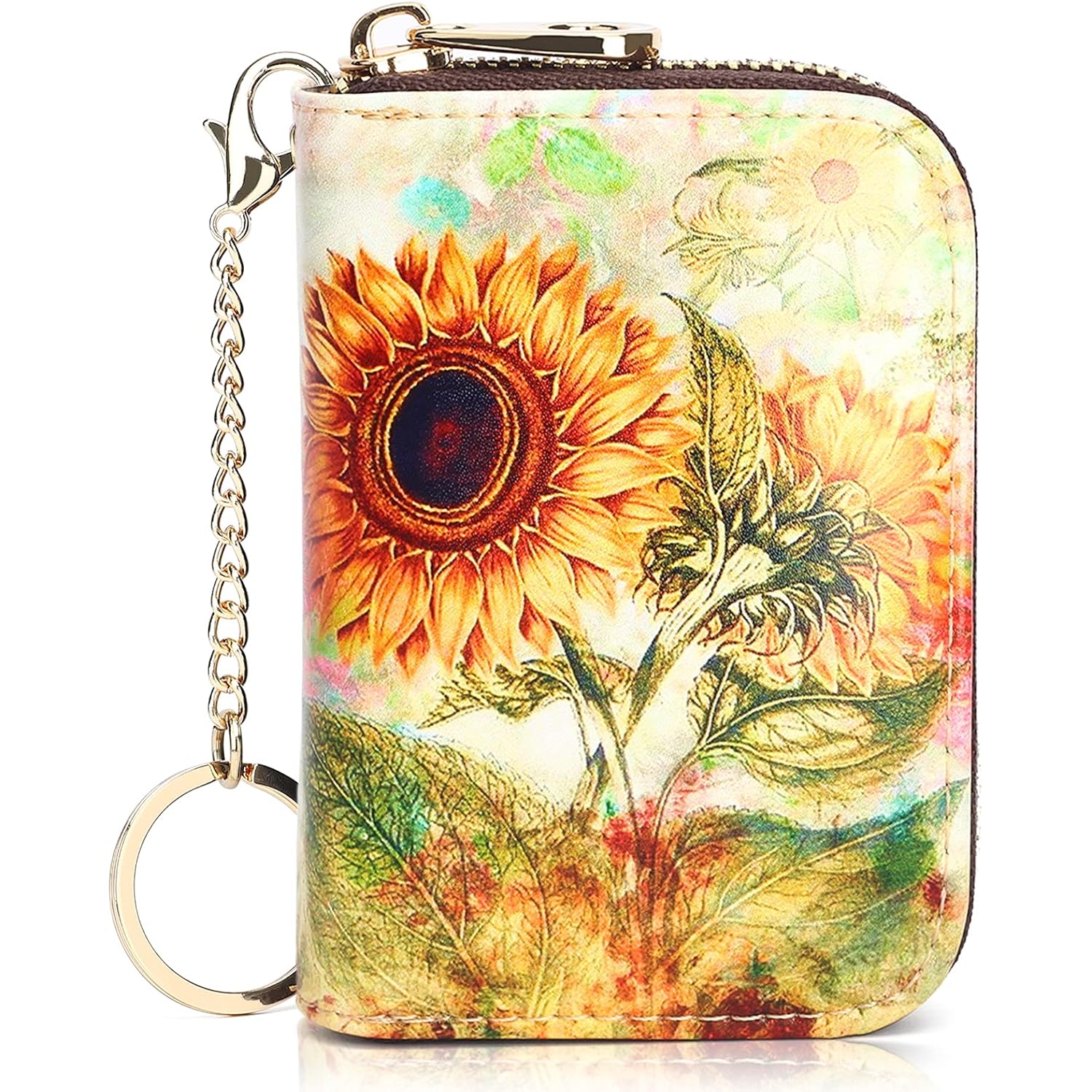 APHISON RFID Credit Card Holder Wallets for Women Leather Zipper Card Case for Ladies Keychain Wallet