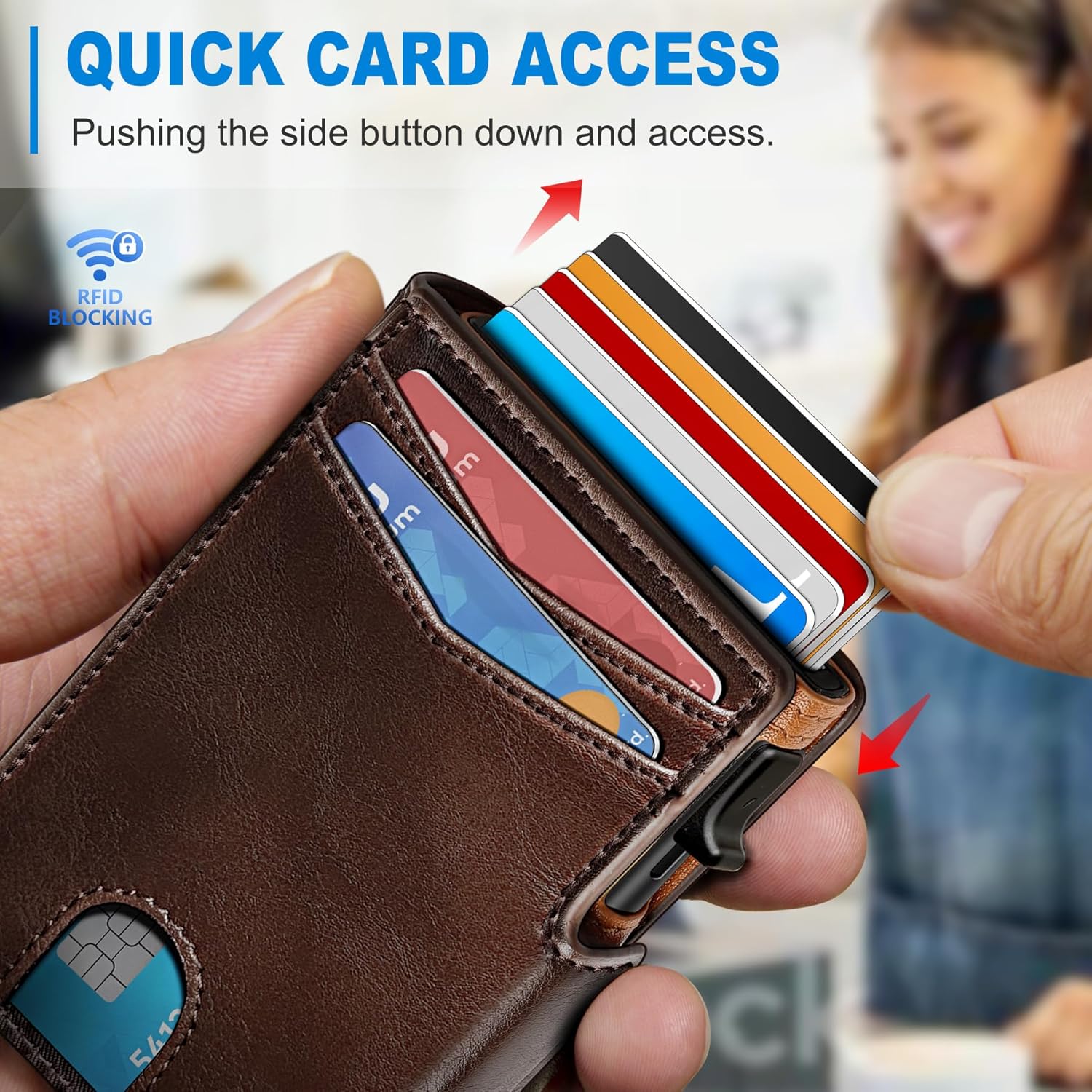 Wallet for Men Wallet with ID Window Slim Smart Pop Up Aluminum Card Holder, Bifold Minimalist Magnetic Closure RFID Blocking Wallet  9 Slots with Money Clip&Coins Pocket Gift Boxed
