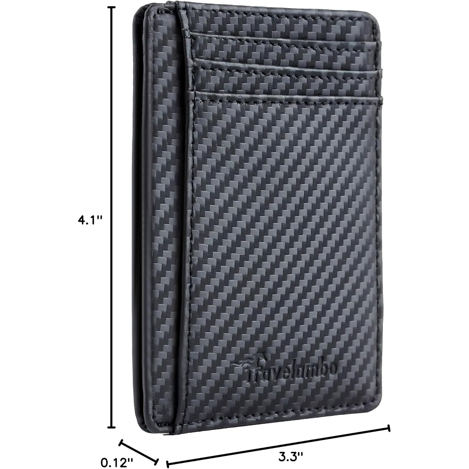 Travelambo Front Pocket Minimalist Leather Slim Wallet RFID Blocking Carbon Fiber Texture