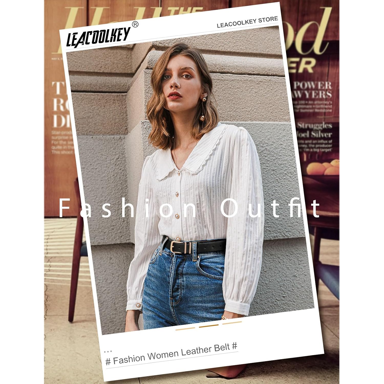 LEACOOLKEY 3 Pack Women's Leather Belts for Jeans Dress Pants Fashion Ladies Leather Belts with Gold Buckle