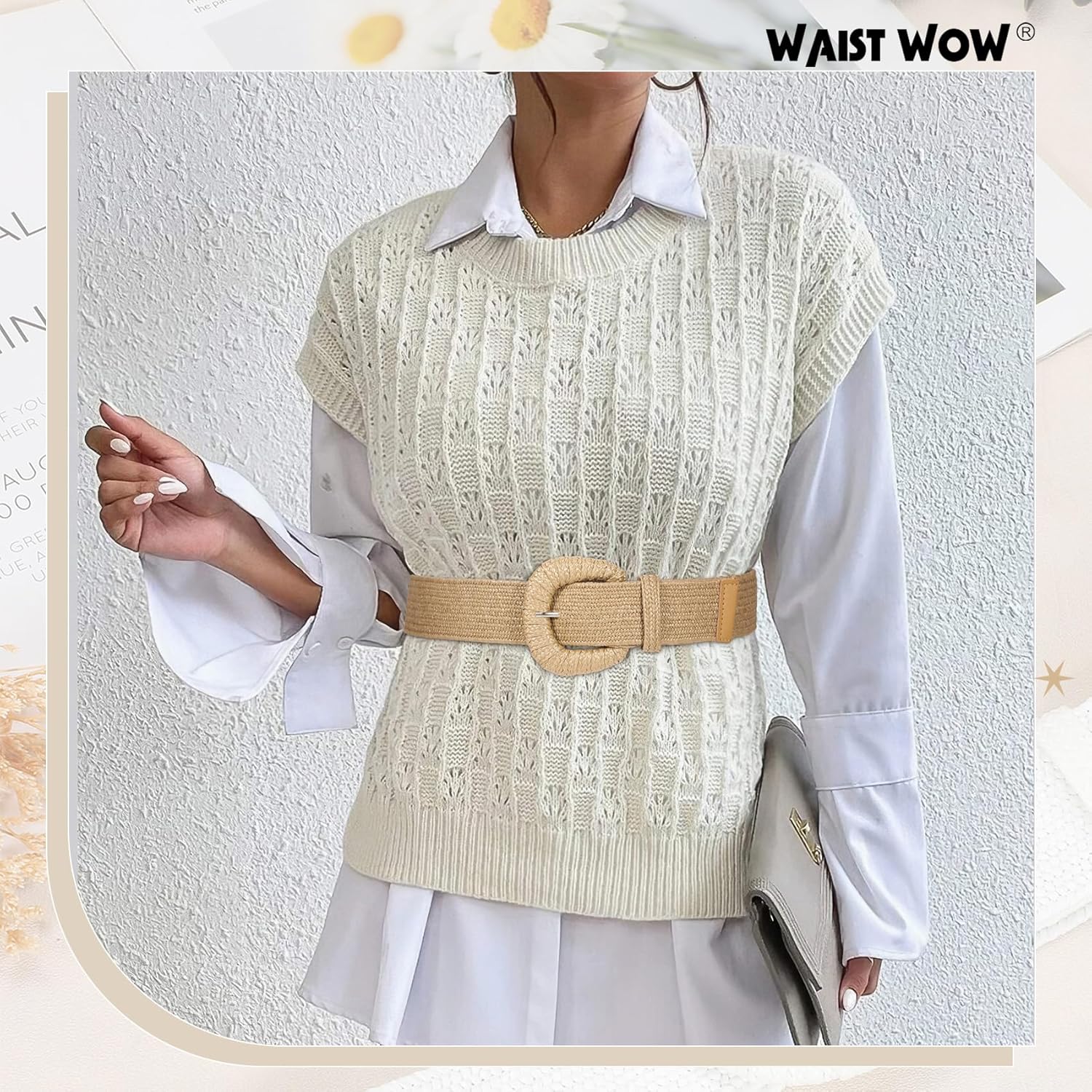 Straw Woven Elastic Belt for Women Stretchy Belts for Dress Fashion Boho Waist Belt Rattan Raffia Ladies Belts