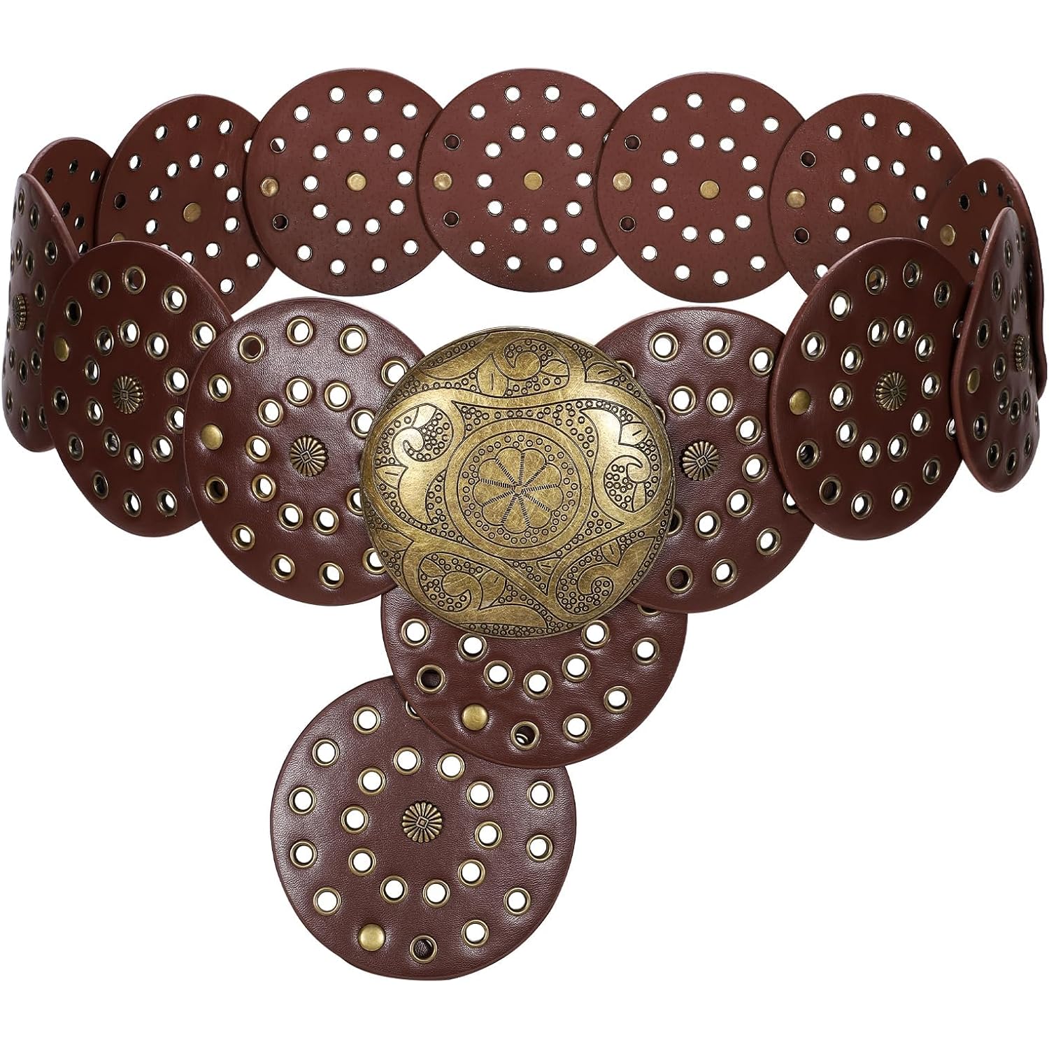 WERFORU Women Vintage Leather Belt Western Disc Waist Belts Ladies Western Belt Boho Belt for Dress Jean-