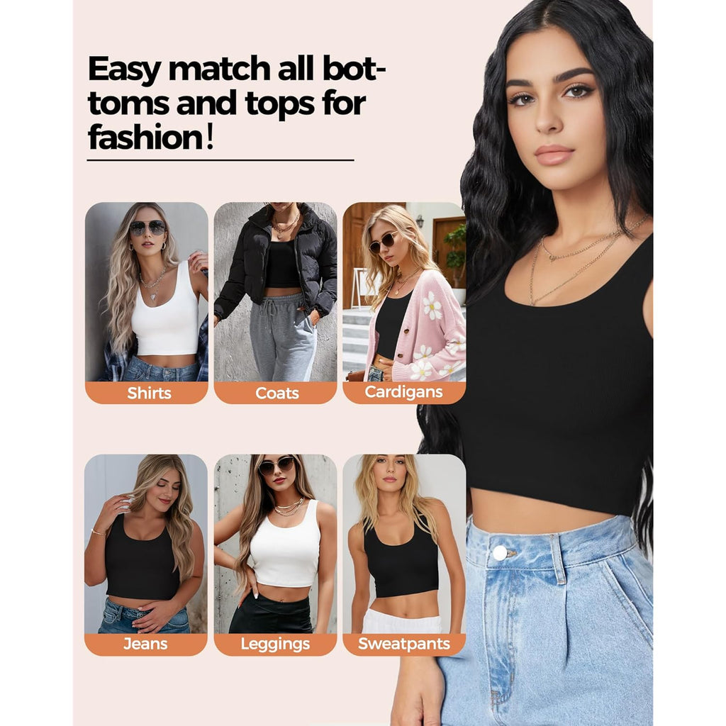 2-3Pcs Tank Tops for Women, U Neck Sleeveless Crop Tops, Basic Cropped Racerback Going Out Tops Athletic Sports Shirts