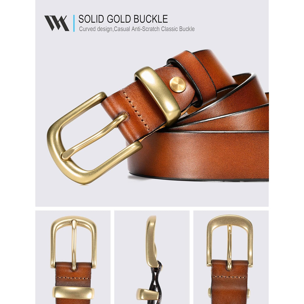 WOLFANT Womens Belts for Jeans,1.1" Fashion Ladies Belt with Gold Buckle,100% Italian Full Grain Real Solid Leather