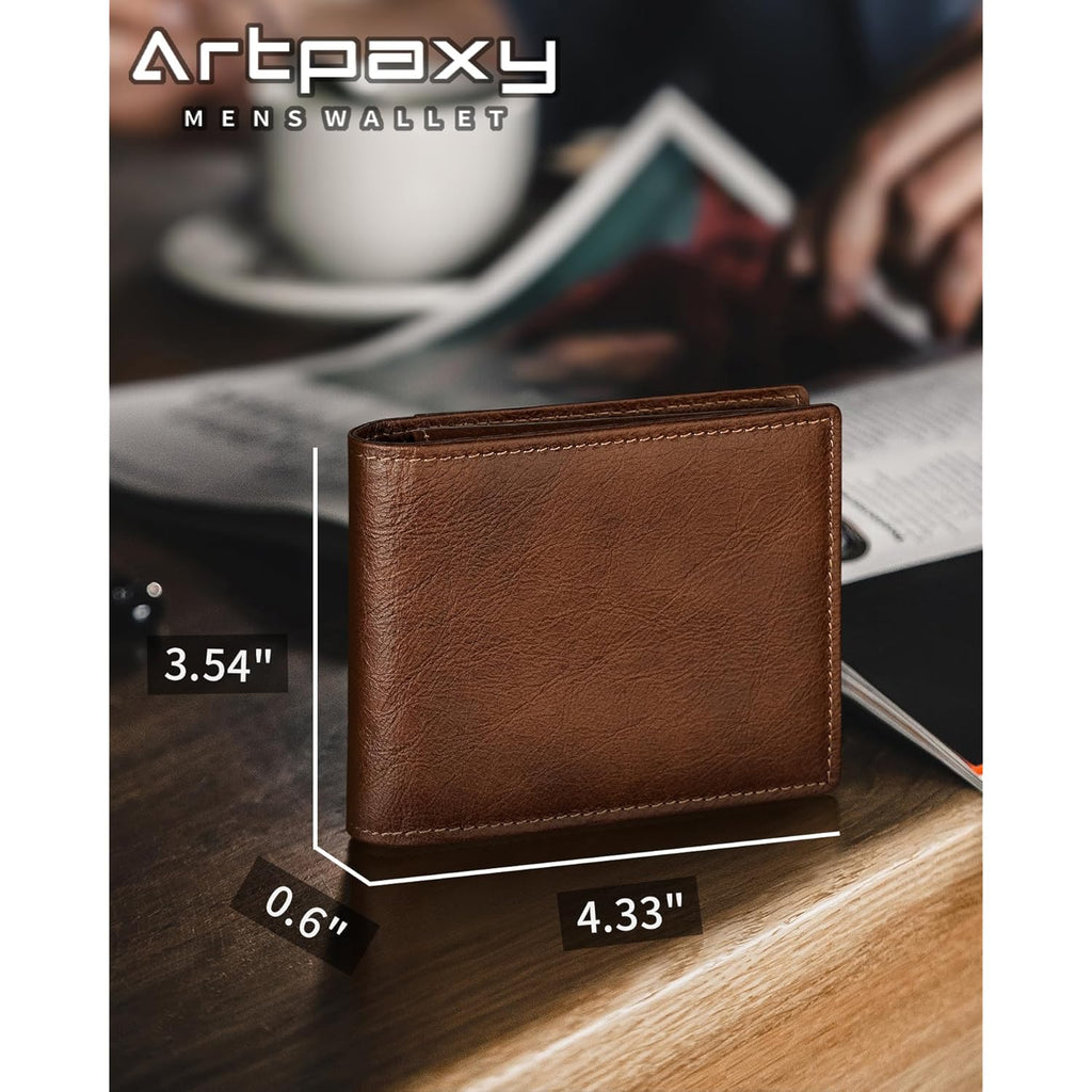 Mens Wallet Genuine Leather Bifold RFID Blocking Wallet for Men with 1 ID Window 13 Card Holders 2 cash pockets 1 Gift Box