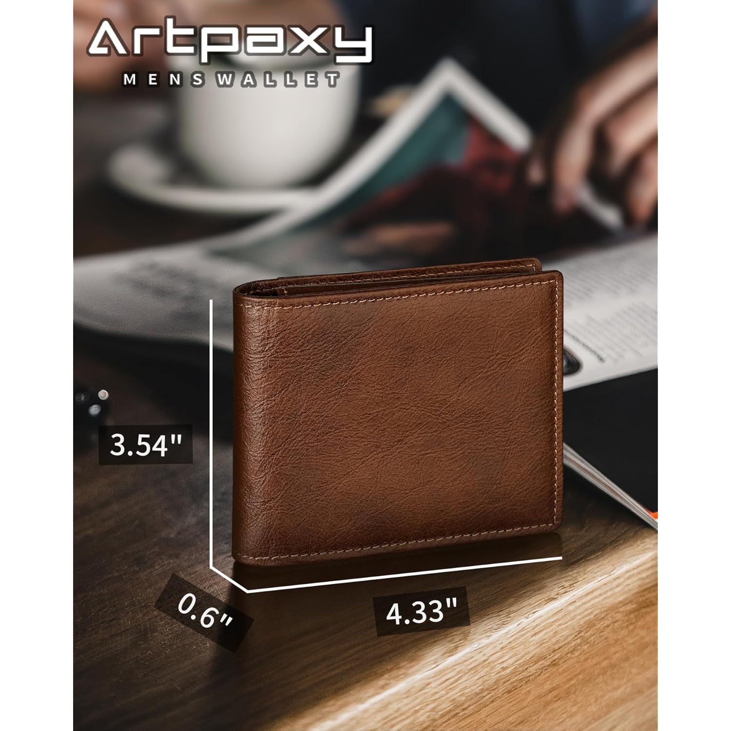 Mens Wallet Genuine Leather Bifold RFID Blocking Wallet for Men with 1 ID Window 13 Card Holders 2 cash pockets 1 Gift Box