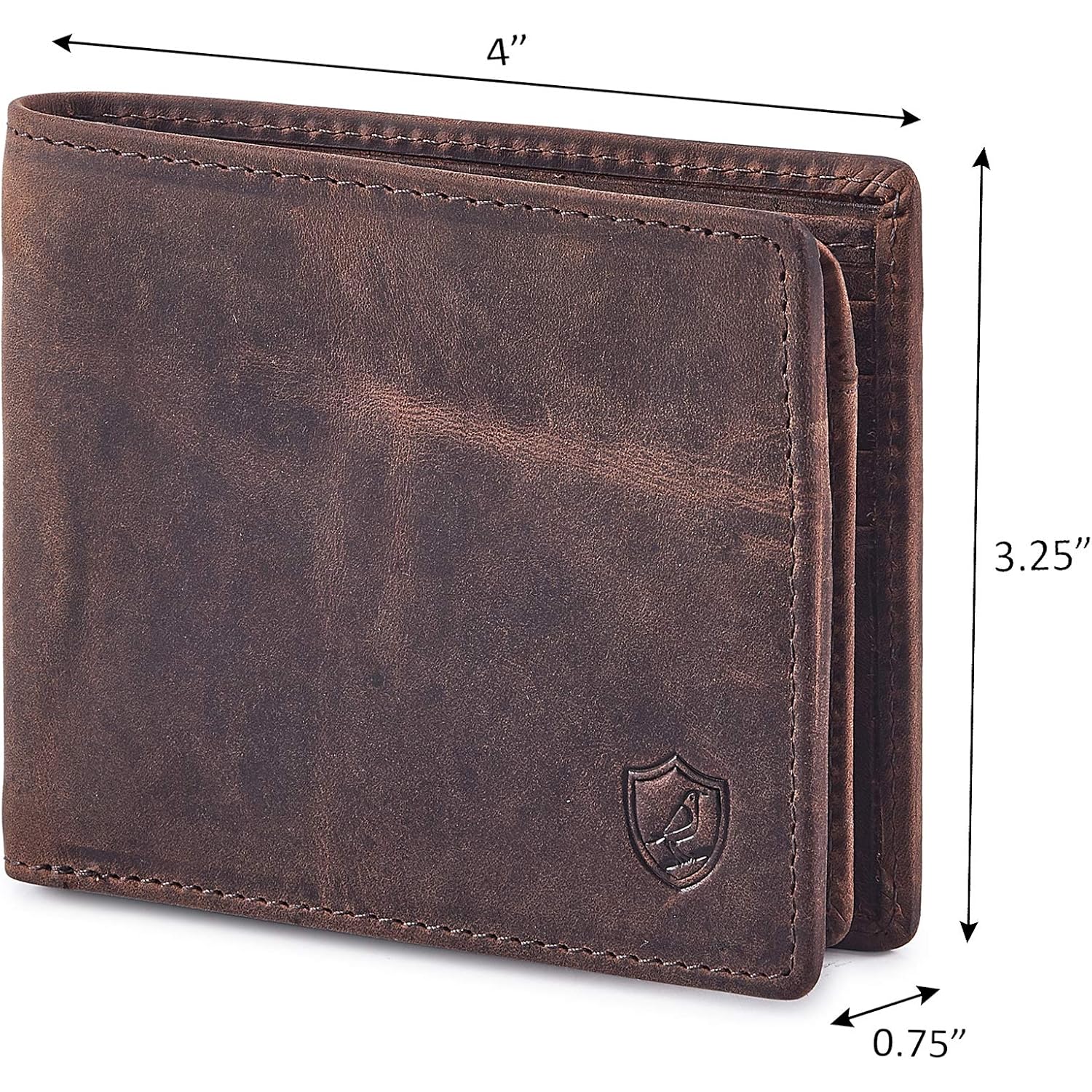 Bifold Wallet for Men's Real Genuine Slim Leather RFID Blocking 2 ID Windows Stylish Travel Gift Box (CRAZY HORSE, COGNAC)