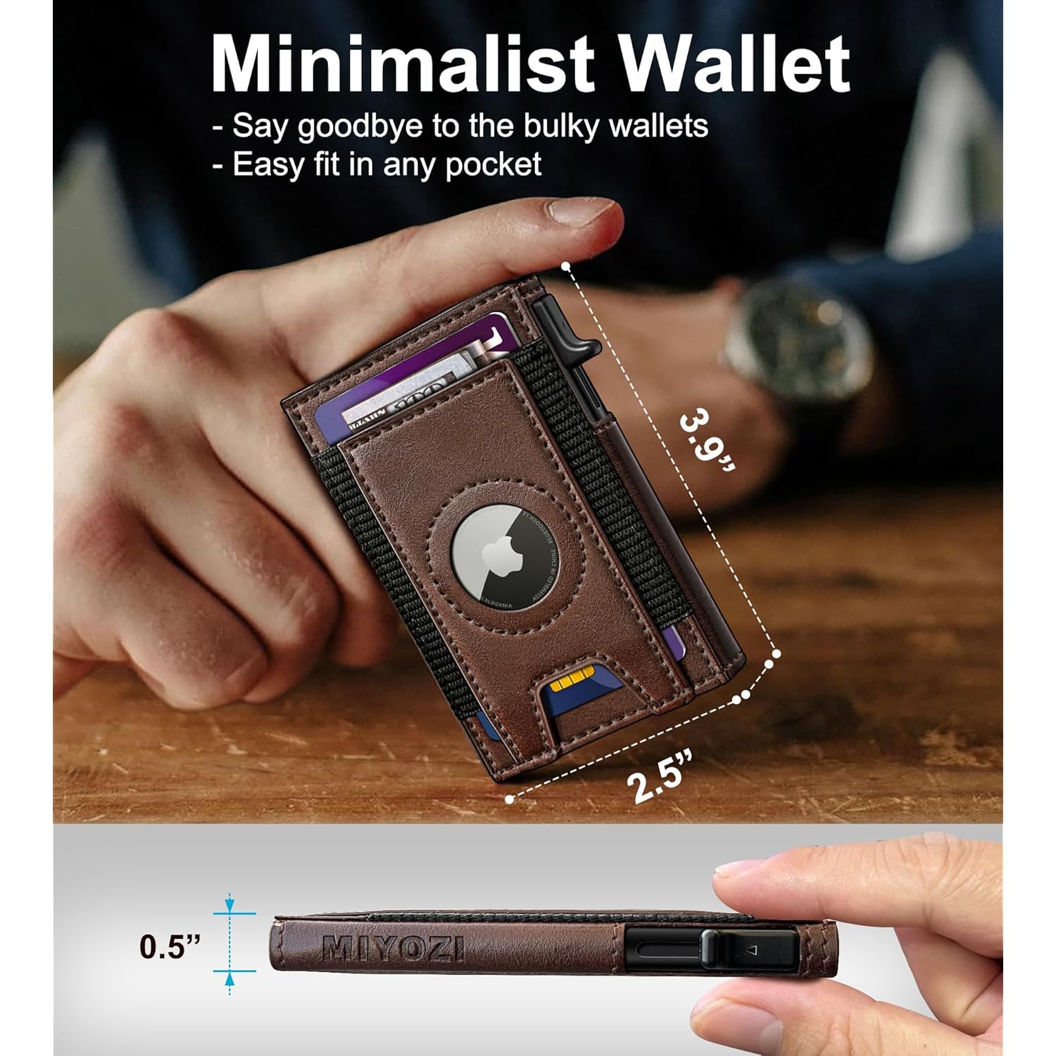 Airtag Wallet for Men, Slim Pop Up Credit Card Holder RFID Blocking Mens Minimalist wallet for 7-9 Cards ID Window, with Gift Box