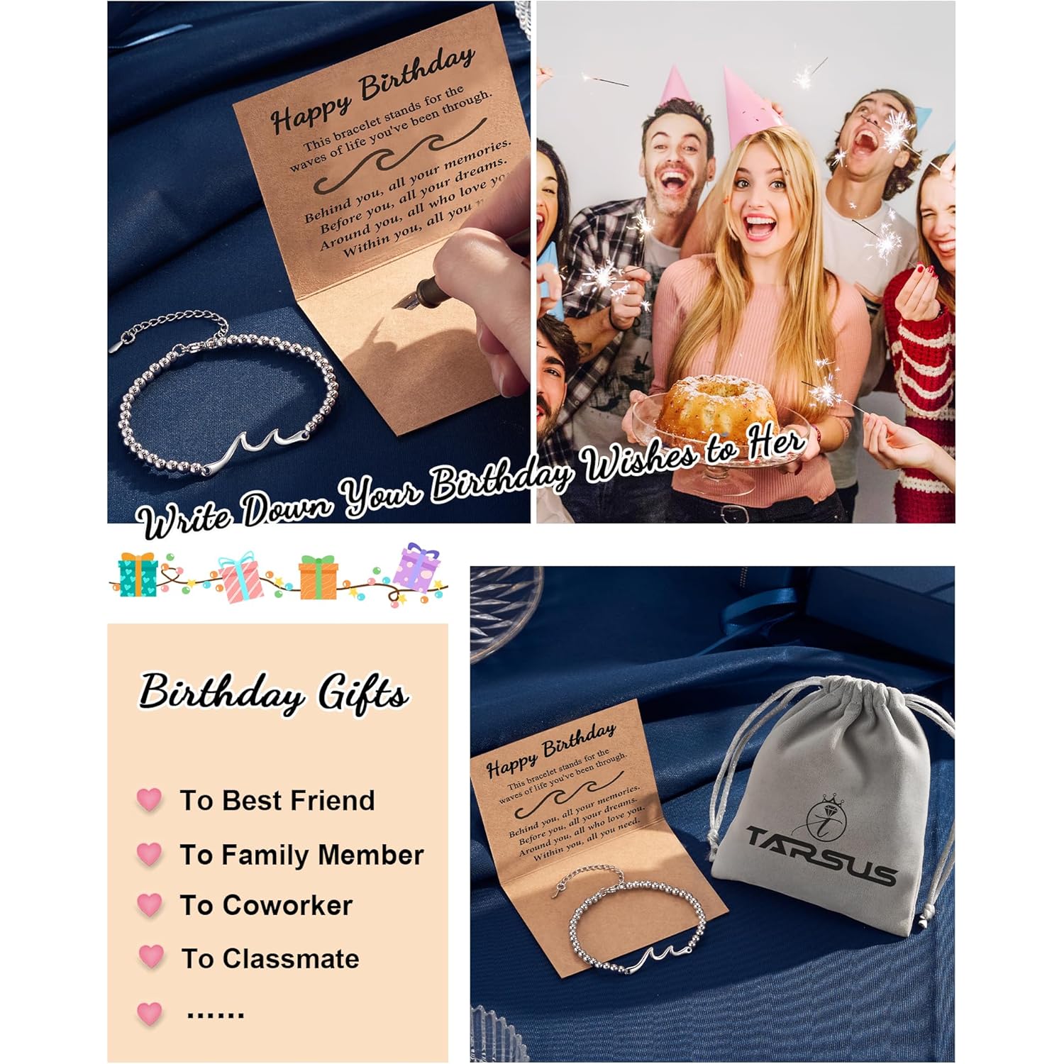 Tarsus Birthday Gifts for Women, Through The Waves of Life, Birthday Bracelet for Women Friend Sister Daughter Mom Grandma...