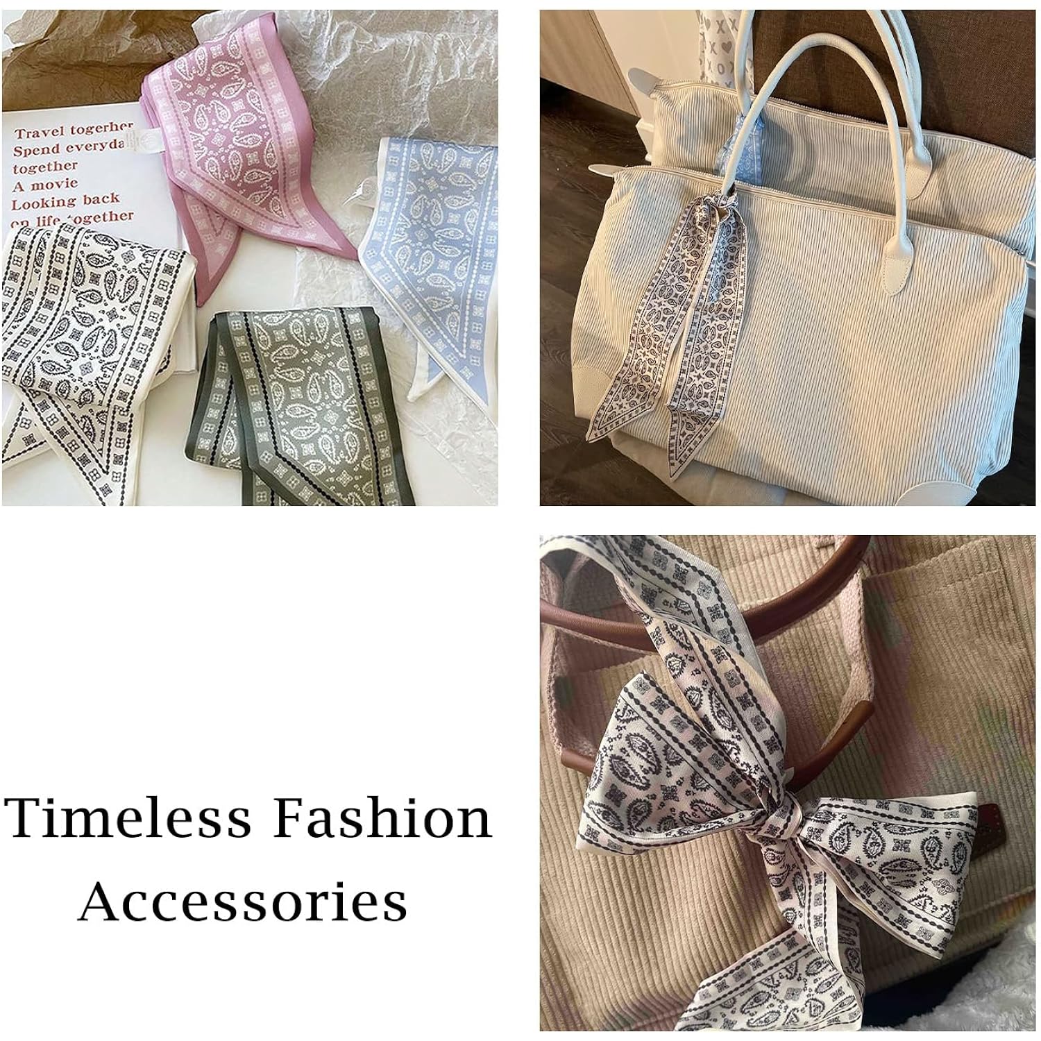 4Pcs Fashion Scarves for Women, Multifunctional Boho Scarves Headbands Satin Scarf for Bag Hair Accessories