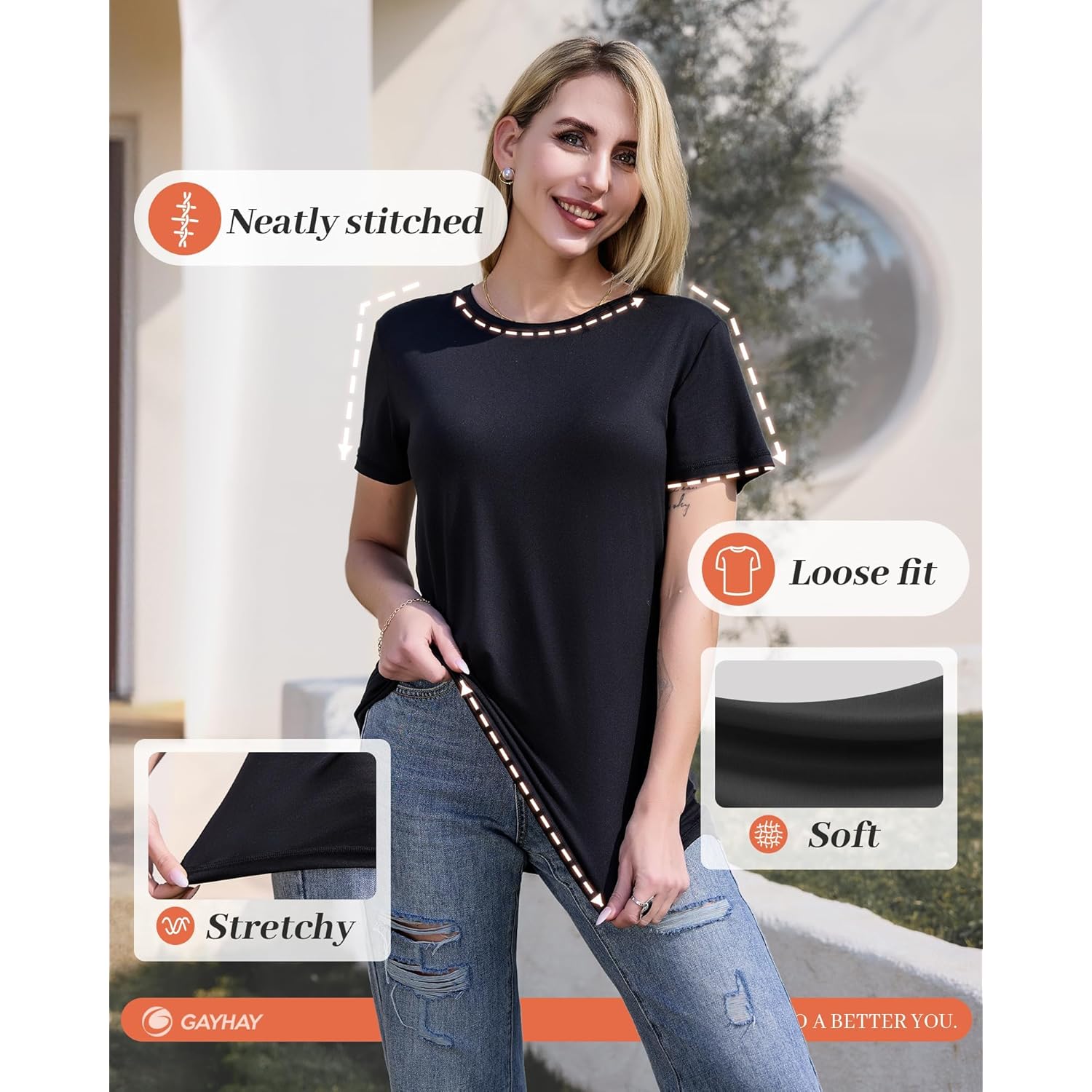 GAYHAY 3 Pack Womens T-Shirts - Short Sleeve Spring Summer Tops Crew Neck Trendy Casual Work Soft Basic Tees for Ladies 2025