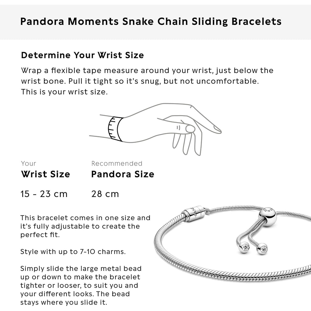 PANDORA Moments Snake Chain Slider Bracelet - Charm Bracelet for Women - Sterling Silver with Clear Cubic Zirconia - 11"