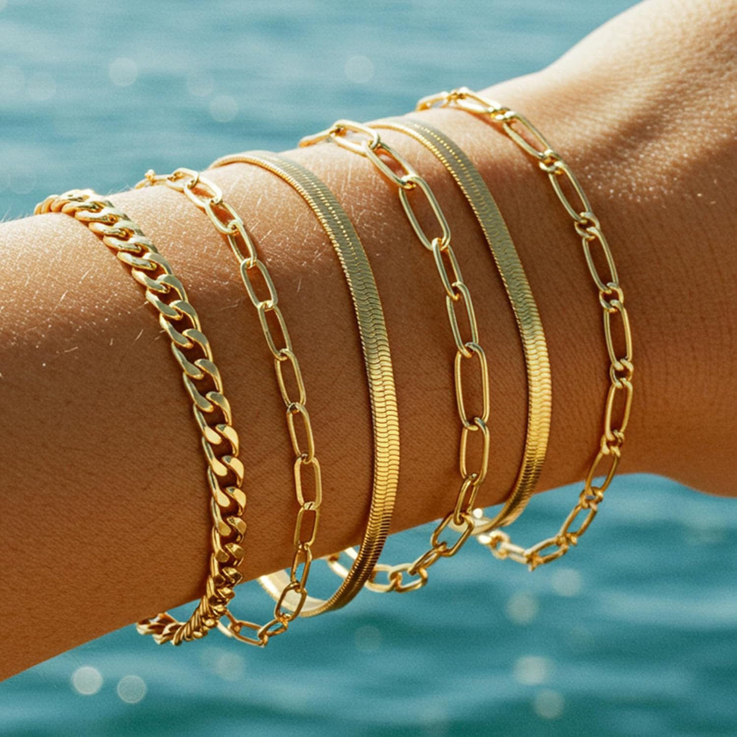 16 PCS Gold Bracelets for Women, Dainty Bracelets Set for Women Trendy, Gold Stackable Cuban Link Paperclip Chain Bracelet Pack Jewelry Gifts for Women