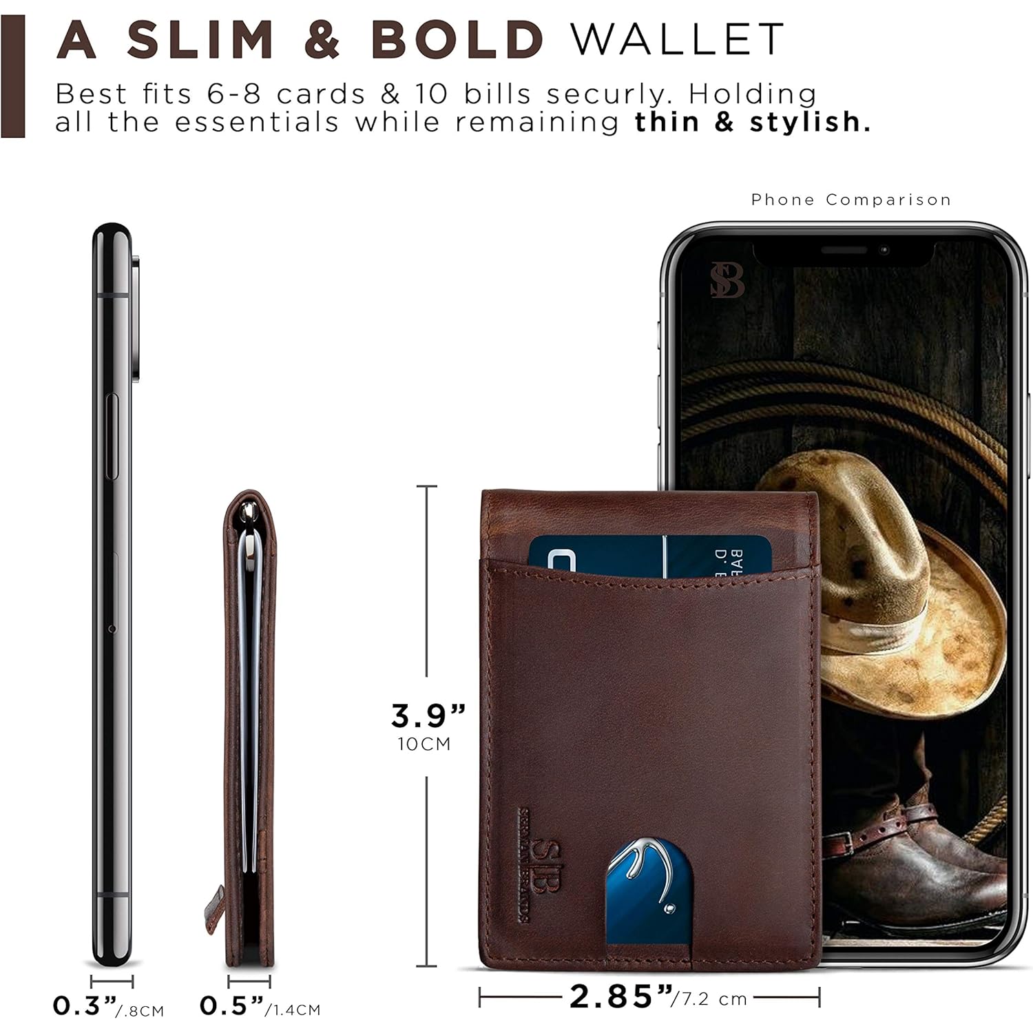 SERMAN BRANDS RFID Blocking Slim Bifold Genuine Leather Minimalist Front Pocket Wallets for Men with Money Clip Thin Mens