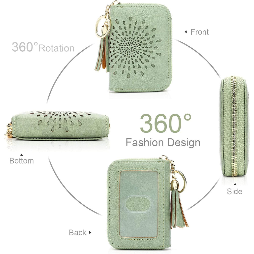 APHISON RFID Credit Card Holder Zipper Card Case Keychain Small Wallet for Women 1927 GREEN