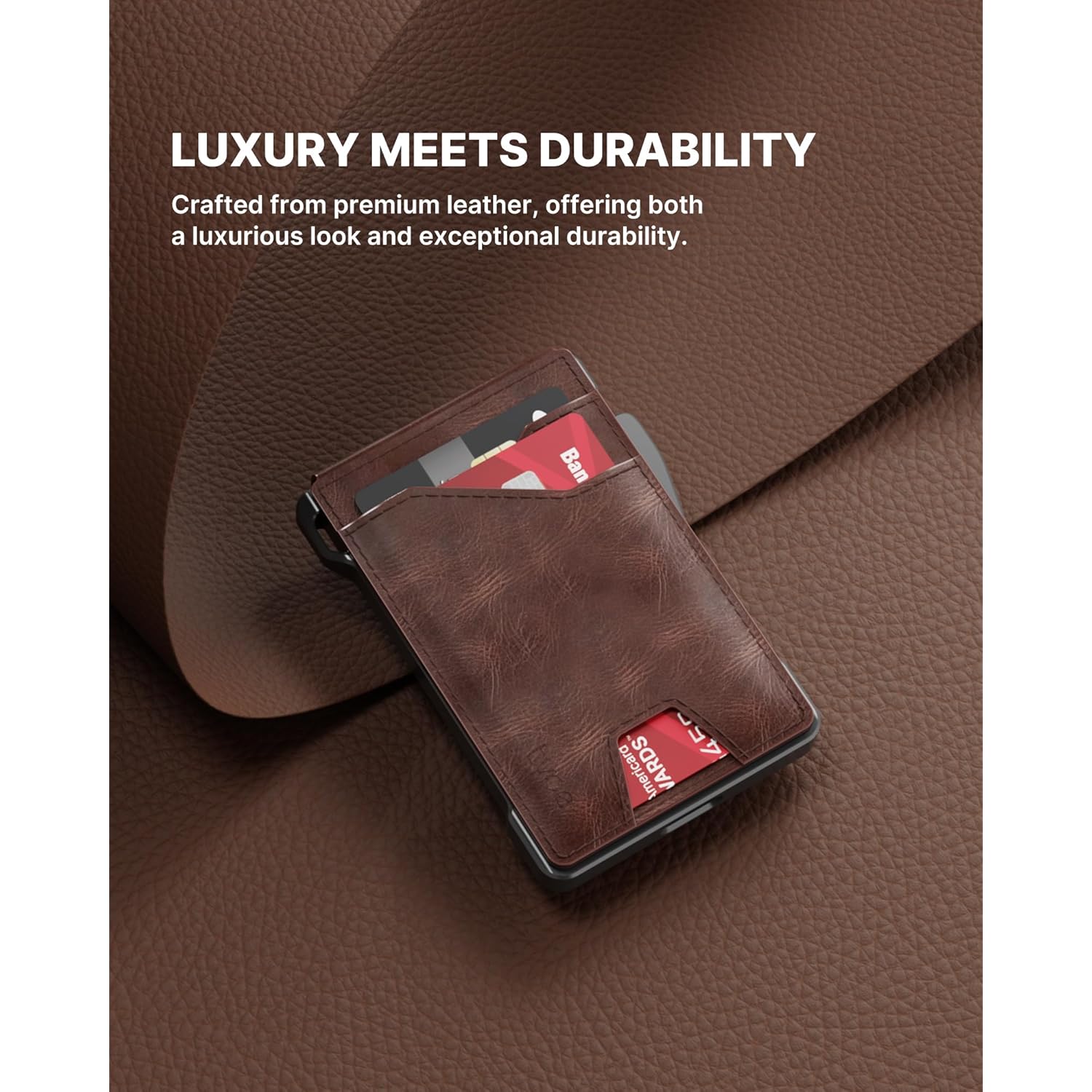 typecase Tactical Wallet for Men Card Holder: Pop Up Card Case, Genuine Leather, Smart, RFID Blocking, Slim, Minimalist, Thin, Front Pocket - 9-13 Card Capacitiy, ID Window, Money Clip (Brown)
