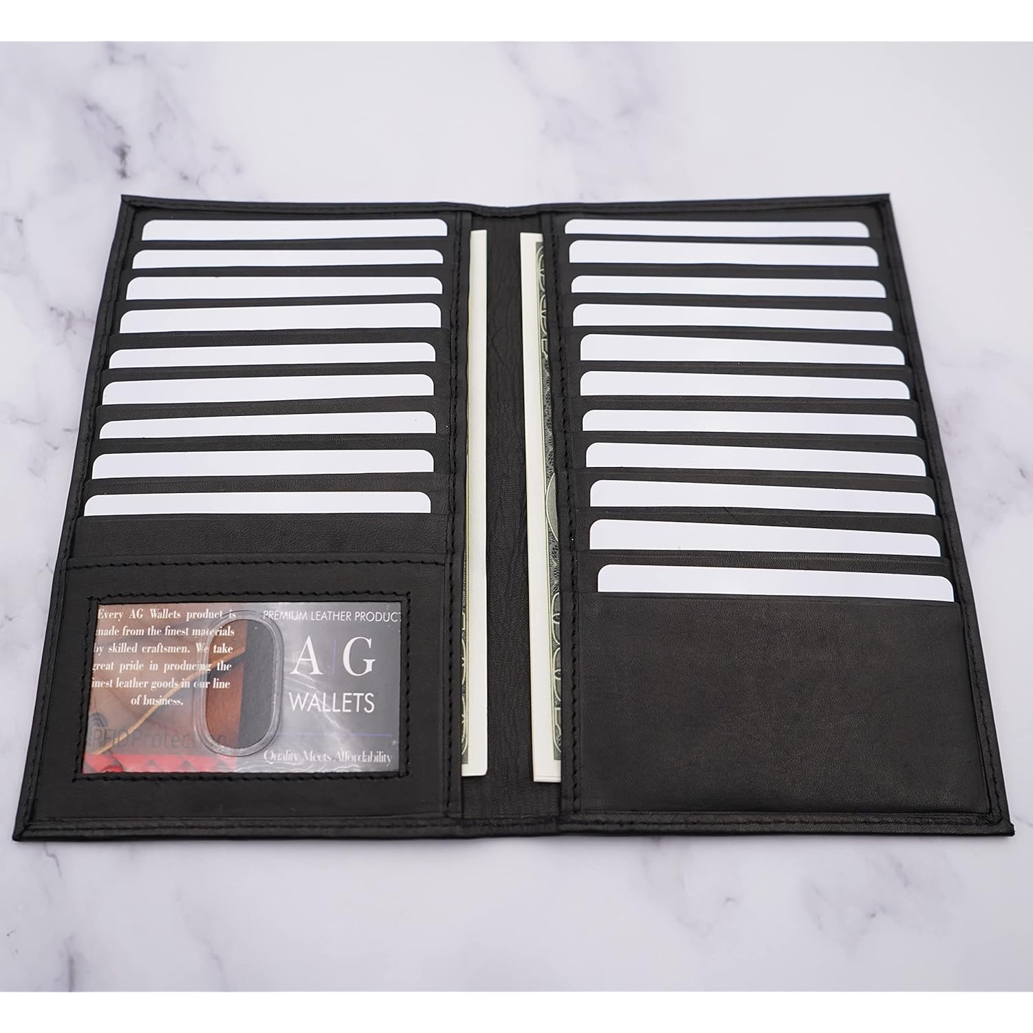ag wallets Genuine Leather Mens Long ID 19 Credit Card Security Wallet Black (RFID_Black)