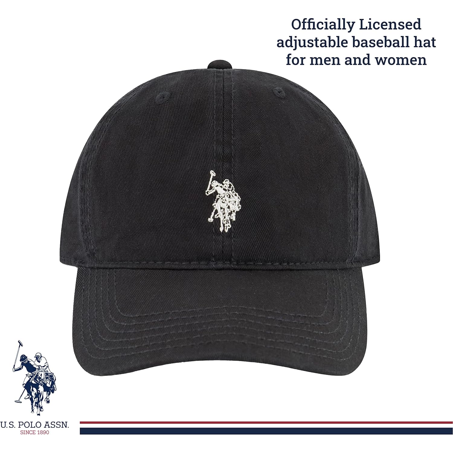U.S. Polo Assn. Small Polo Pony Logo Baseball Hat, 100% Cotton, Adjustable Cap