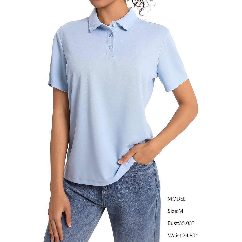5 Pack Women's Polo Shirts Short Sleeve 3 Buttons Collared Uniform Tops Moisture-Wicking T-Shirts for Work & Casual