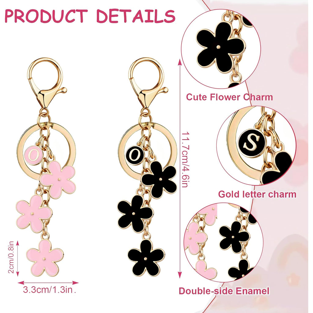 A-Z Letter Keychain for Women, Black and Pink Letter Key Chains Women Cute, Bag and Purse Charms for Handbags