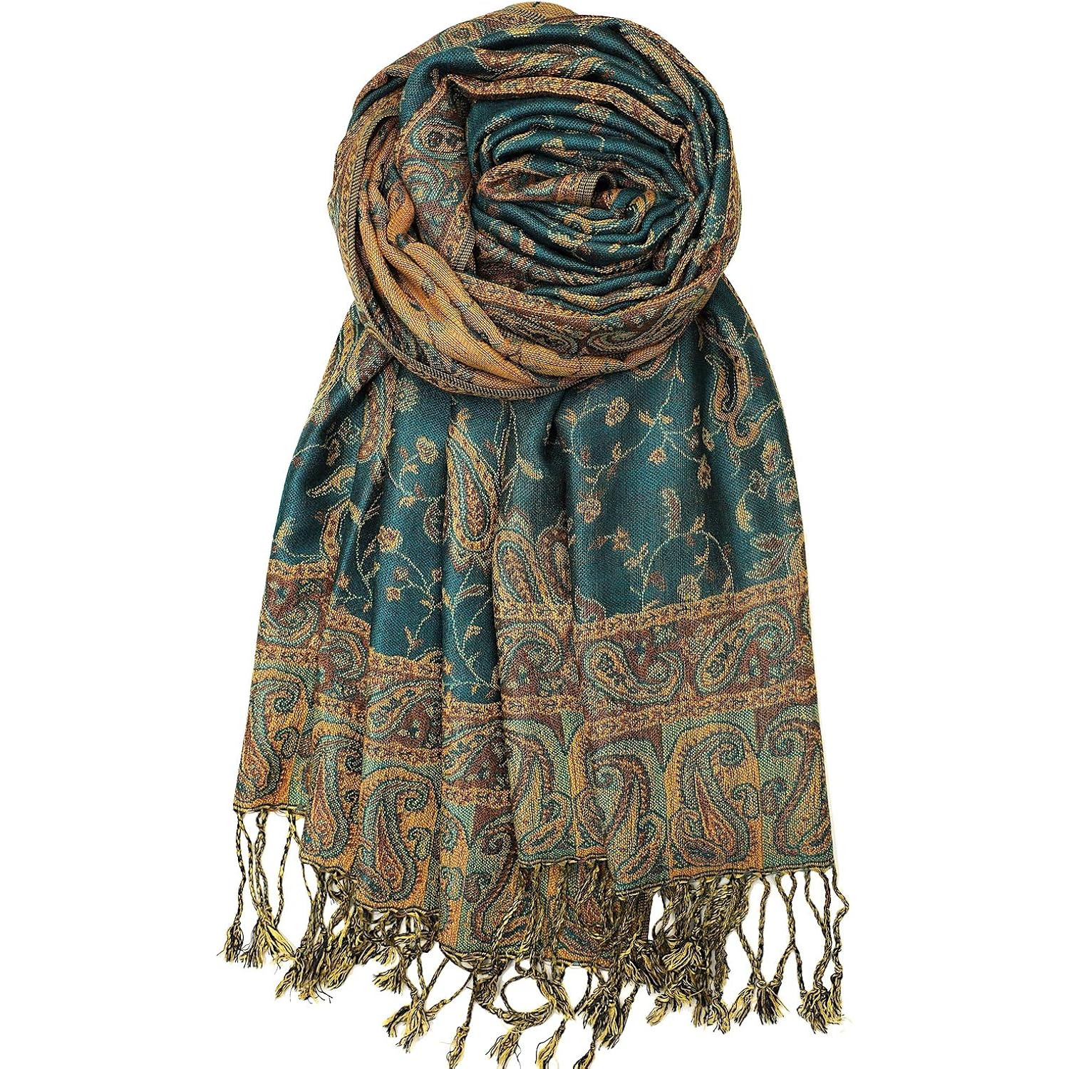 Achillea Reversible Paisley Pashmina Rave Scarf – Exotic Indian Shawls and Wraps for Evening Dresses, Festivals, All Seasons