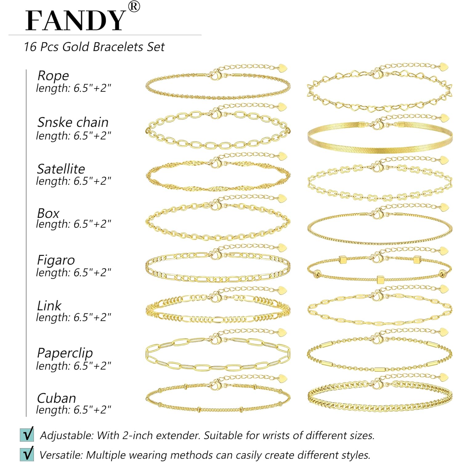 16 PCS Gold Bracelets for Women, Dainty Bracelets Set for Women Trendy, Gold Stackable Cuban Link Paperclip Chain Bracelet Pack Jewelry Gifts for Women