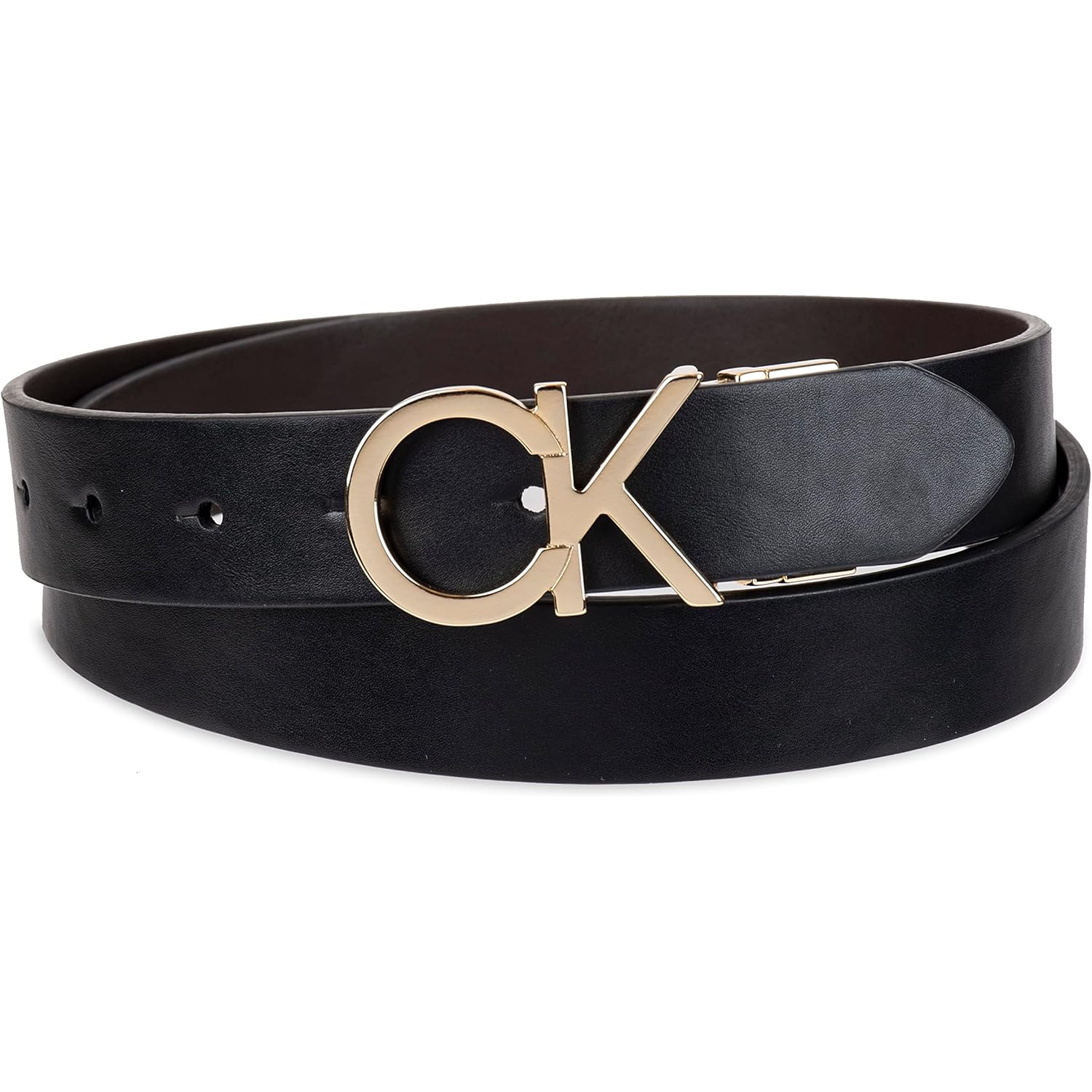 Calvin Klein Women's Two-in-One Reversible CK Monogram Plaque Buckle Dress Belt (Regular and Plus Sizes)