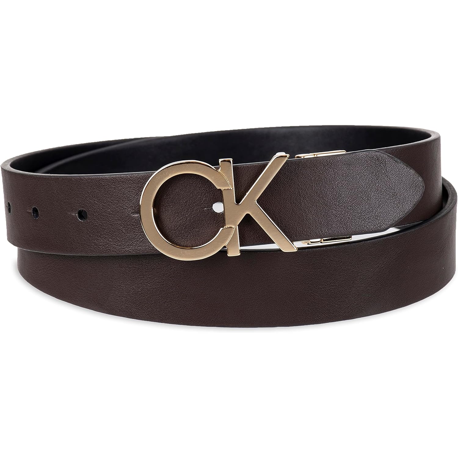 Calvin Klein Women's Two-in-One Reversible CK Monogram Plaque Buckle Dress Belt (Regular and Plus Sizes)