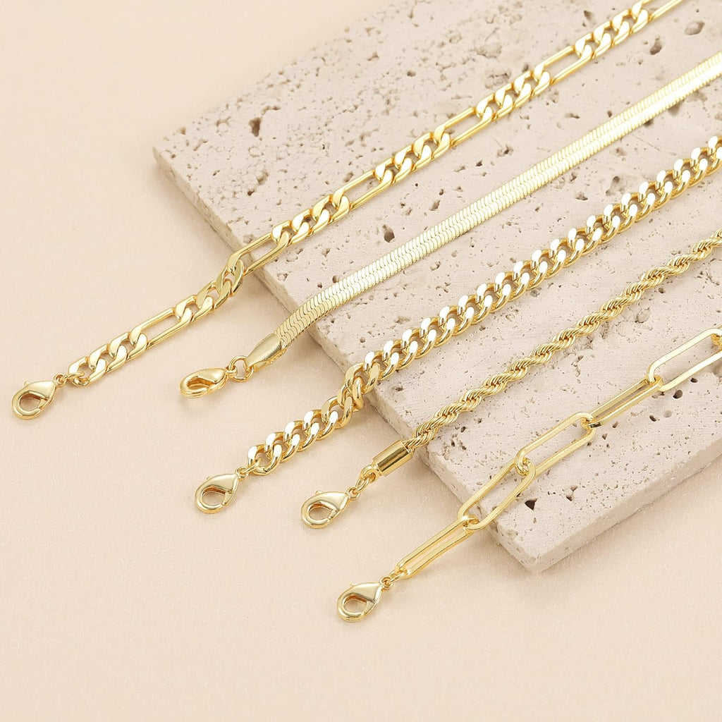 DEARMAY Gold Bracelets - Real 14K Women's Cute Tennis Cubic Beaded Link Paperclip Dainty Bracelet Pack
