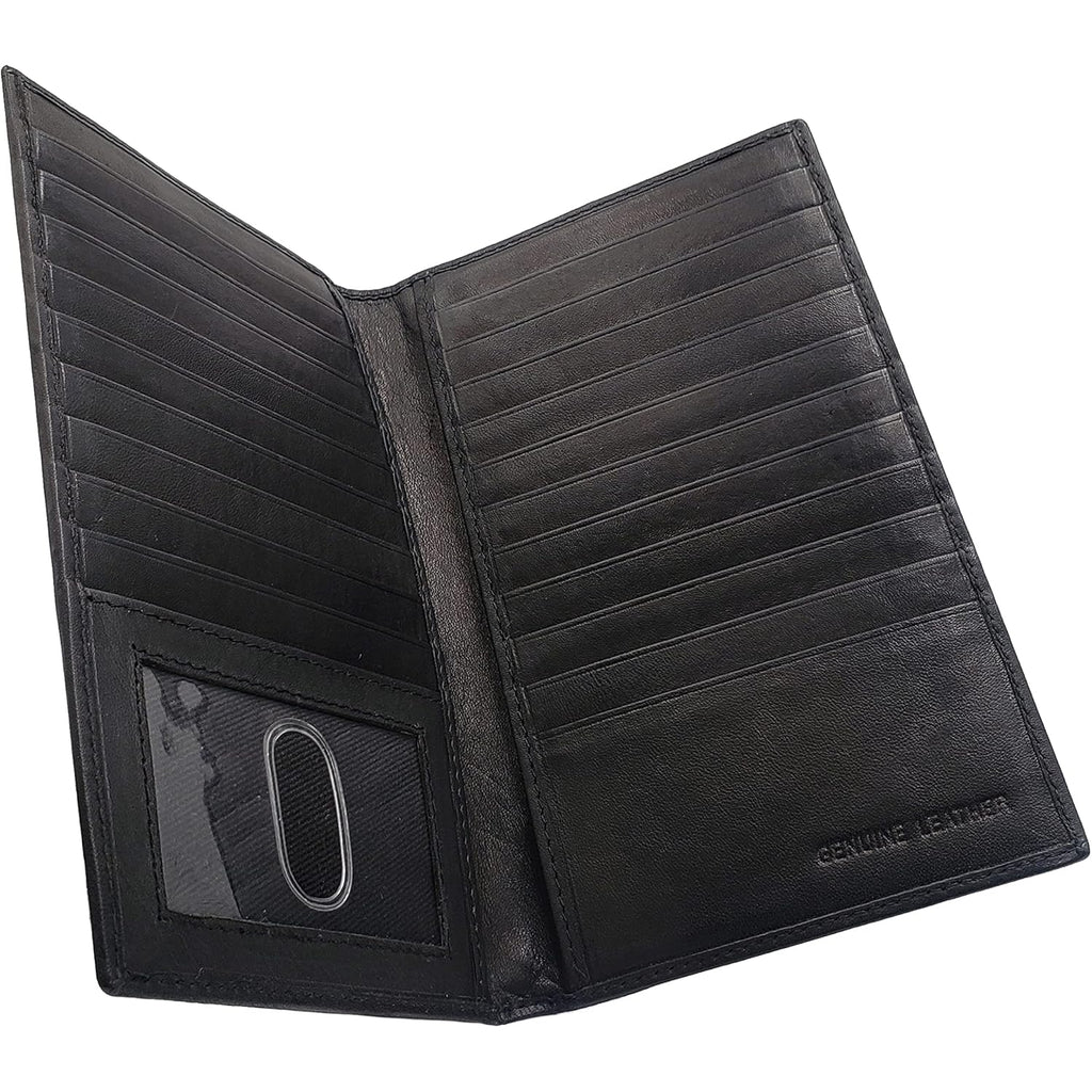 ag wallets Genuine Leather Mens Long ID 19 Credit Card Security Wallet Black (RFID_Black)