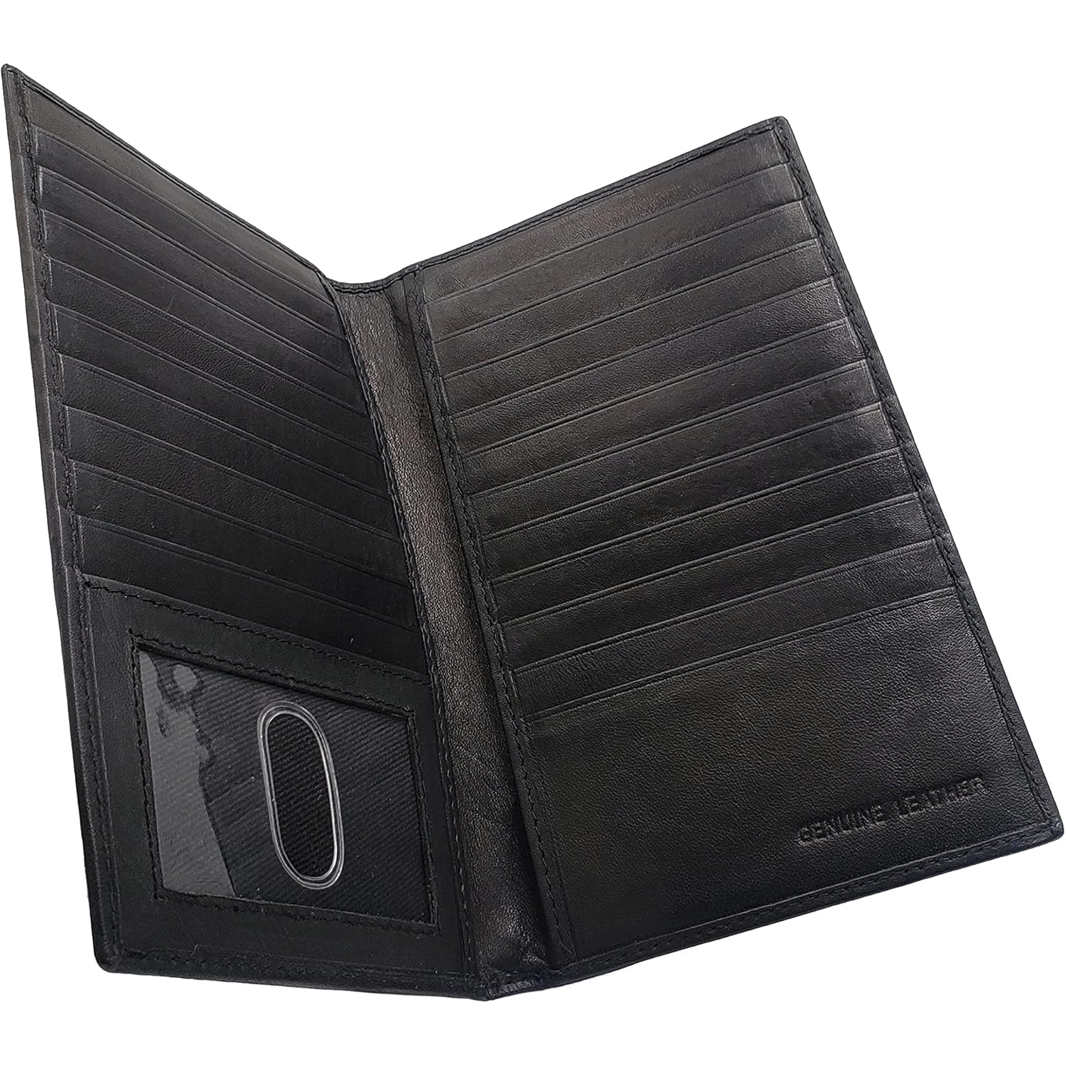 ag wallets Genuine Leather Mens Long ID 19 Credit Card Security Wallet Black (RFID_Black)