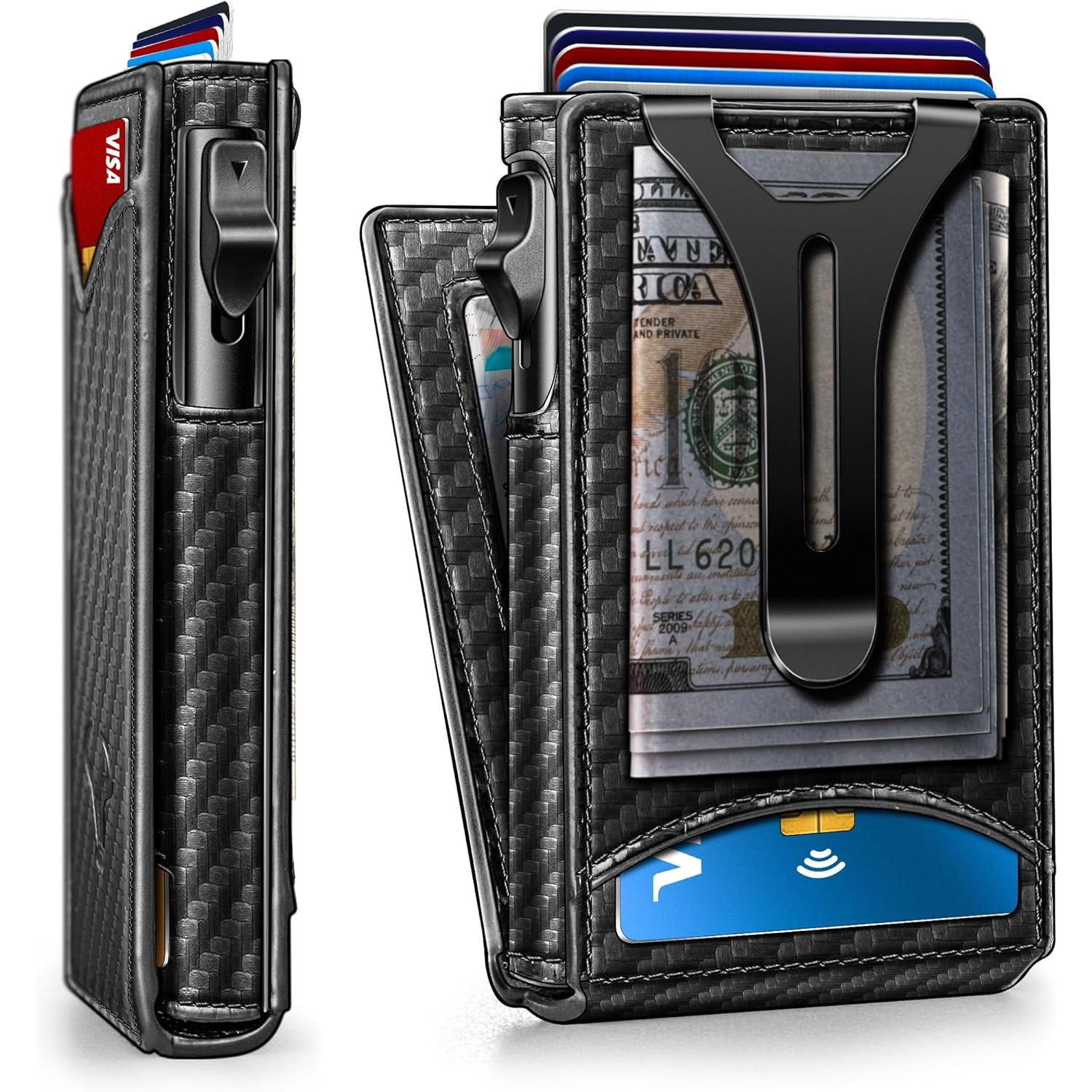 BULLIANT Men Wallet,Money Clip Wallet Slim For Gift Men 9Cards-Metal Credit Card Case in Magnetic Leather Flip