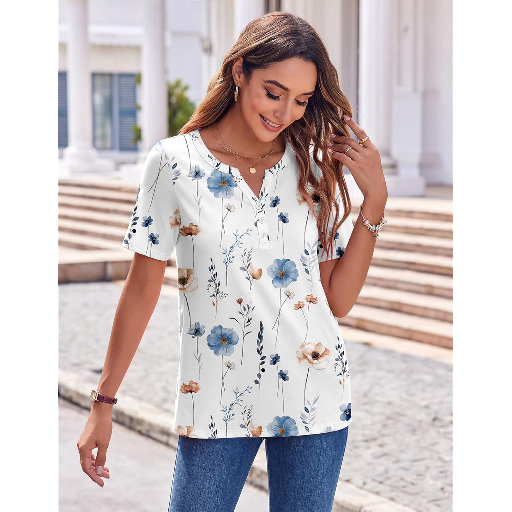 Zeagoo Womens Summer Tops Casual Short Sleeve V Neck Shirts Business Dressy Work Blouses
