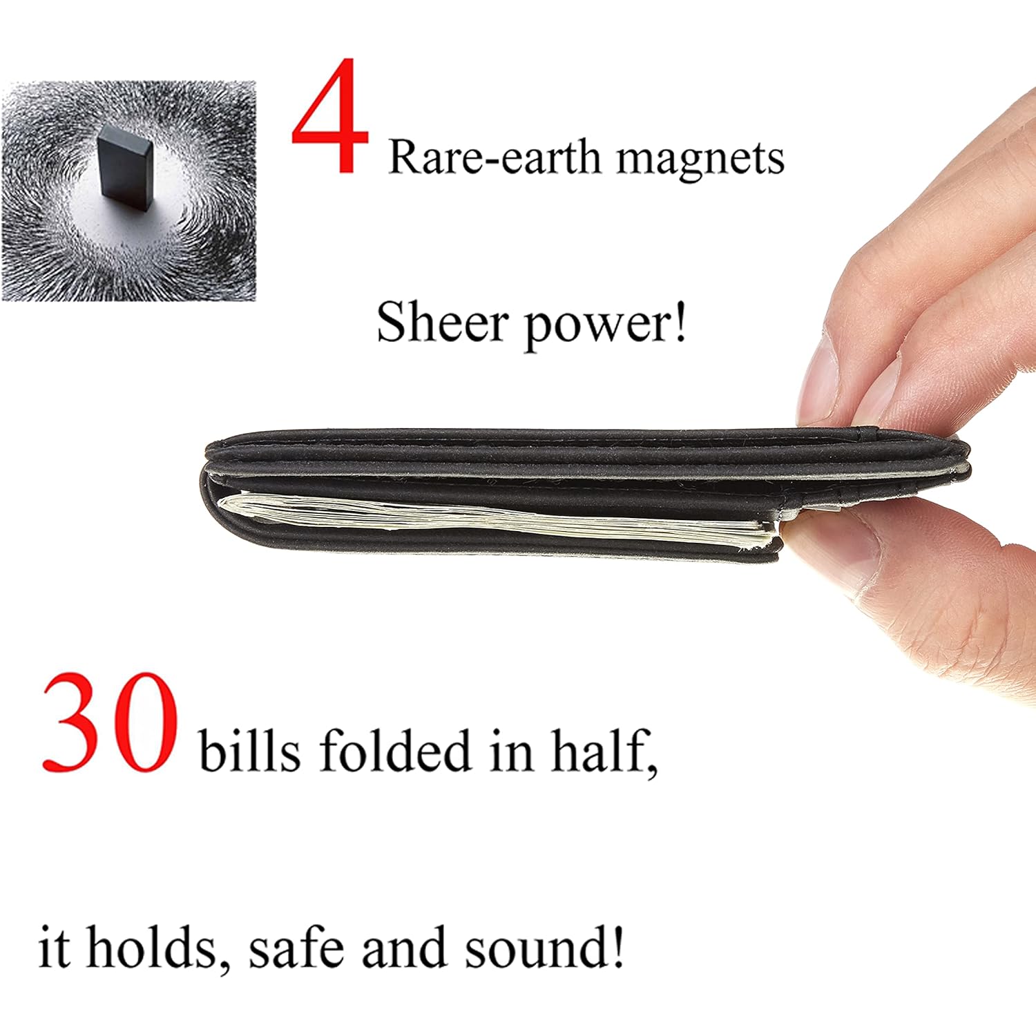 Toughergun Slim Minimalist Wallet for Men with Magnetic Money Clip Leather Wallet, Credit Card Holder RFID Blocking Front Pocket Holds Cash and Cards