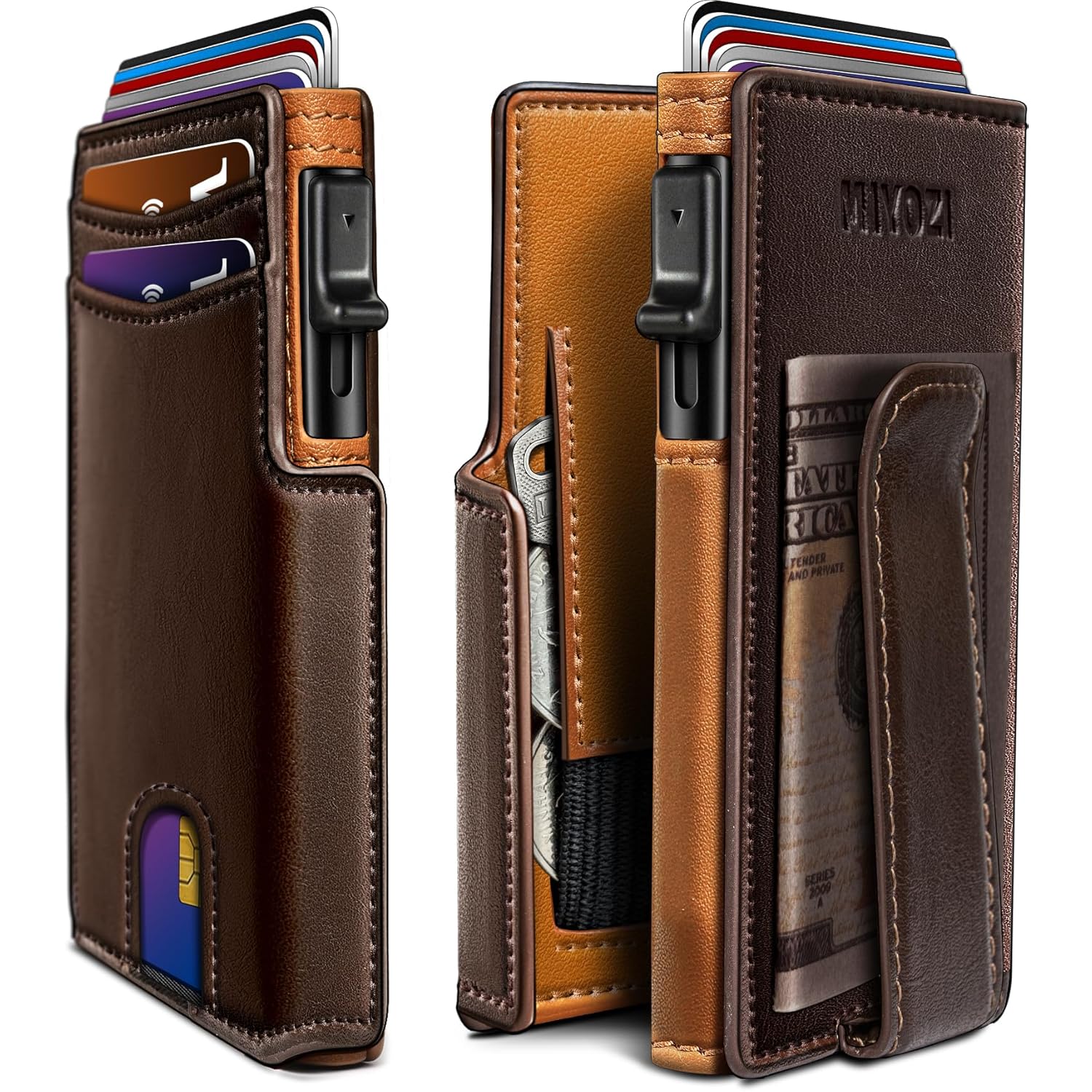 Wallet for Men Wallet with ID Window Slim Smart Pop Up Aluminum Card Holder, Bifold Minimalist Magnetic Closure RFID Blocking Wallet  9 Slots with Money Clip&Coins Pocket Gift Boxed