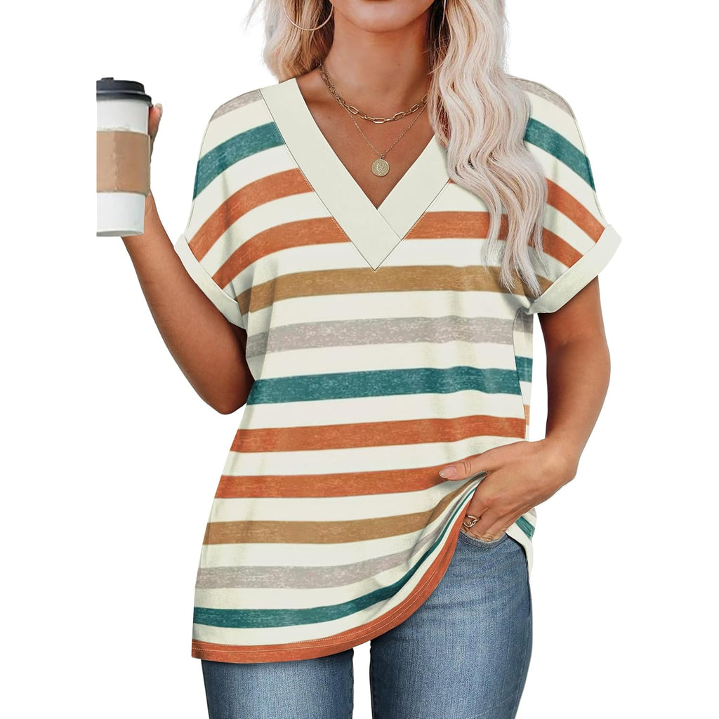 WIHOLL Womens Summer Tops Short Dolman Sleeve Shirts 2025 Fashion V Neck Outfits Clothes