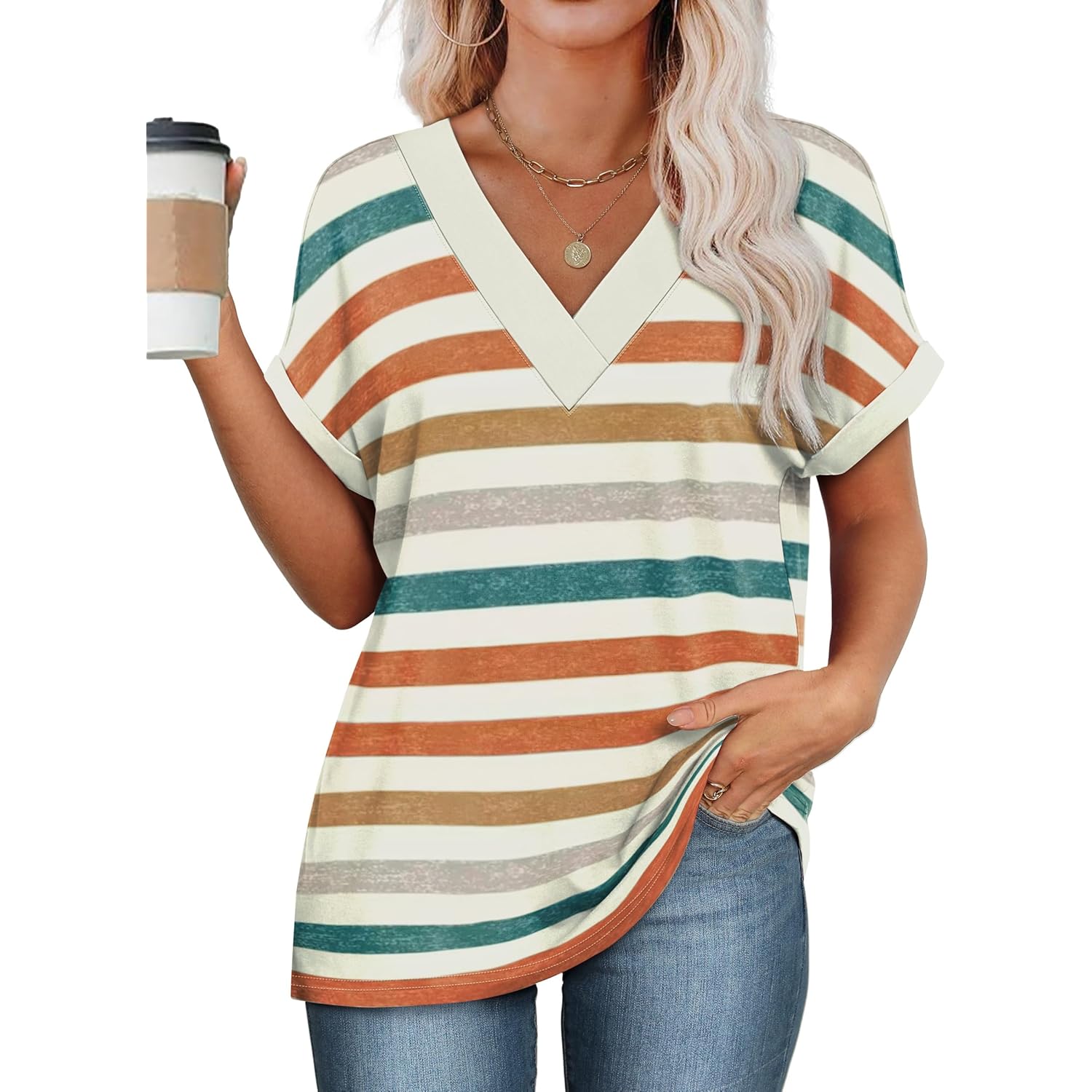 WIHOLL Womens Summer Tops Short Dolman Sleeve Shirts 2025 Fashion V Neck Outfits Clothes