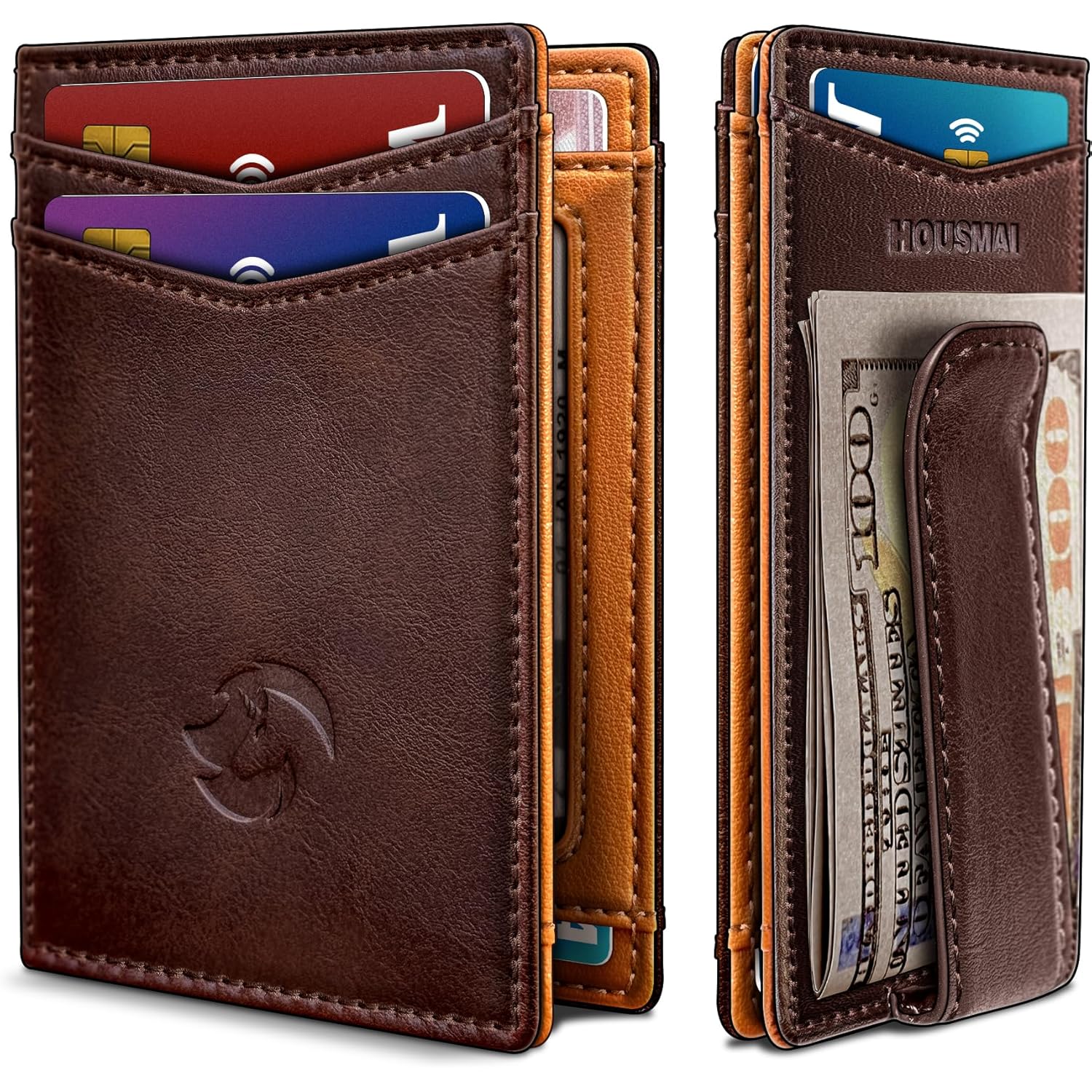 Magnetic Closure Slim Wallet for Men with Money Clip Gift Boxed,Genuine Leather Front Pocket Wallet, 3.9"x 2.7", RFID Blocking