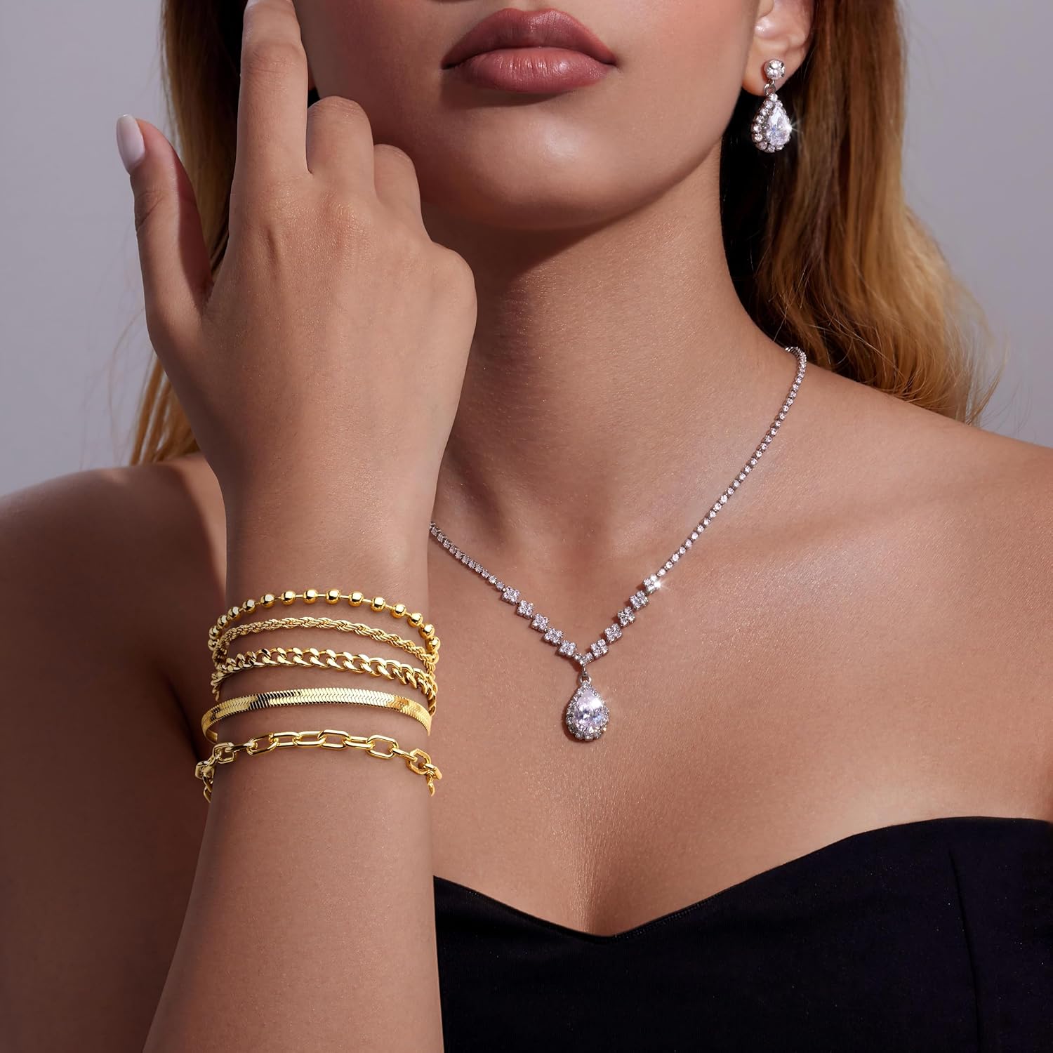 Gold Bracelets for Women,Dainty Bracelets Set for Women Trendy, Gold Bracelets Stack With Beaded, Cuban, Paperclip, Heart, Snake, Rope, Pearl, Cross, Hand Chain, Silver Jewelry Gifts for Women