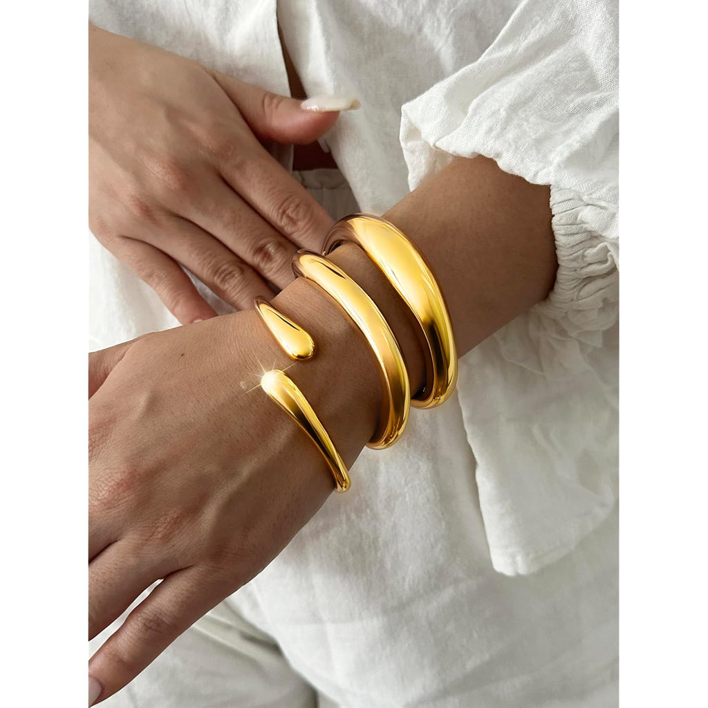 Chunky Gold Bangles for Women, 14k Gold Plated Twisted Hinged Stackable Bangle Bracelet Set, Trendy Cuff Bracelet Stack Fashion Jewelry Gifts