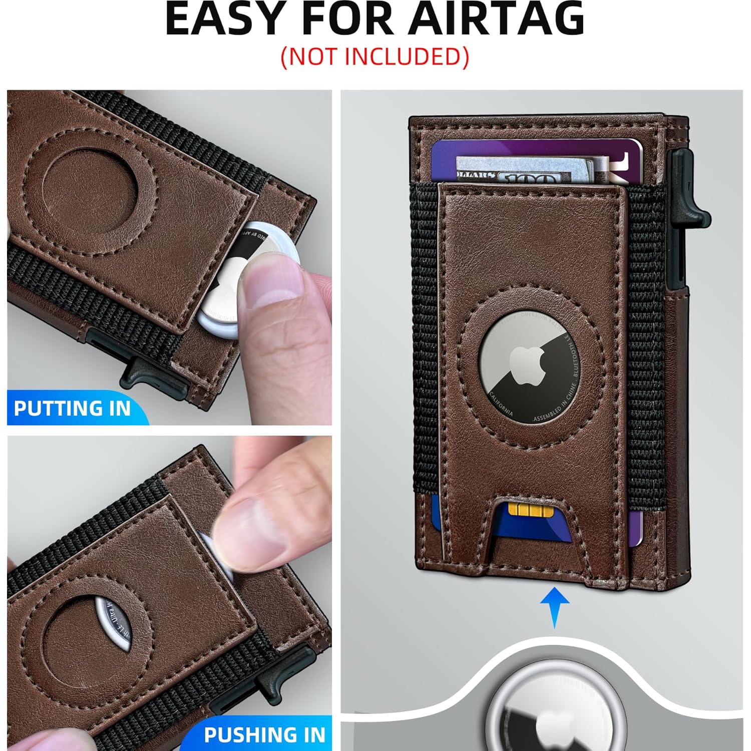 Airtag Wallet for Men, Slim Pop Up Credit Card Holder RFID Blocking Mens Minimalist wallet for 7-9 Cards ID Window, with Gift Box