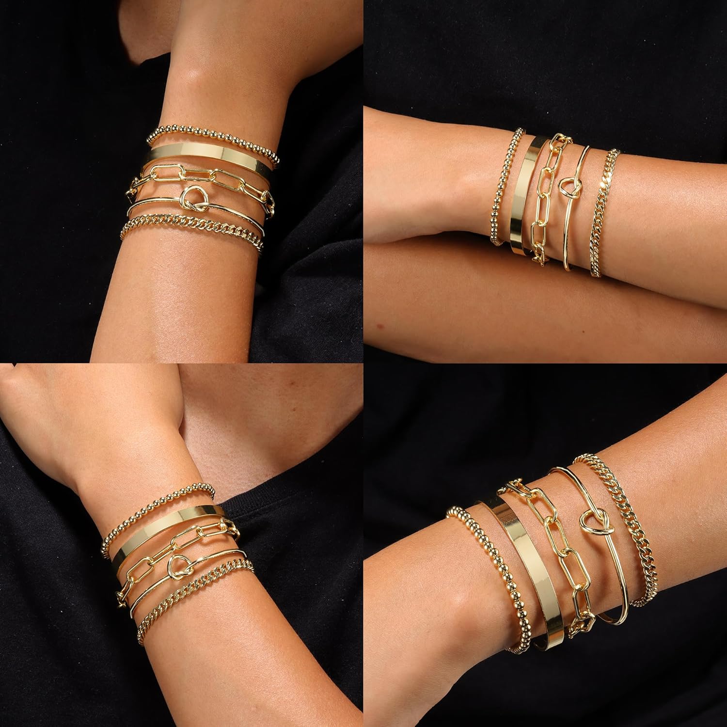 14K Real Gold Plated Bracelets for Women Stack,Bangle Cuff Bracelet Set Non Tarnish Jewelry for Women Trendy